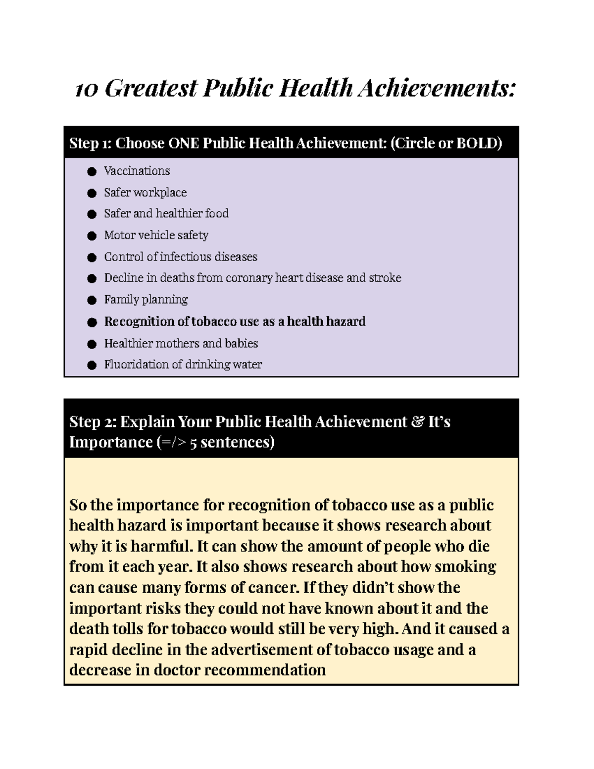 recognition of tobacco use as a health hazard Public Health Achievements: Recognition of Tobacco as a Hazard