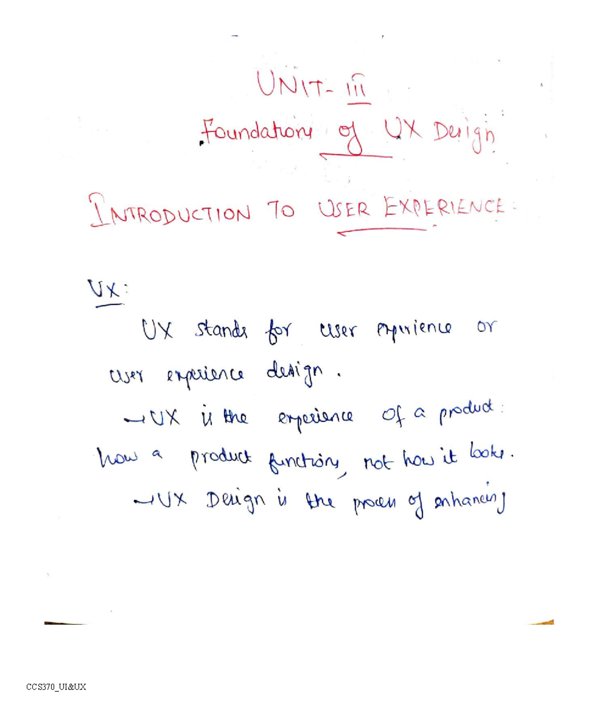 Foundations of UX Design: Comprehensive Overview for CSE CCS370 Unit 3 ...