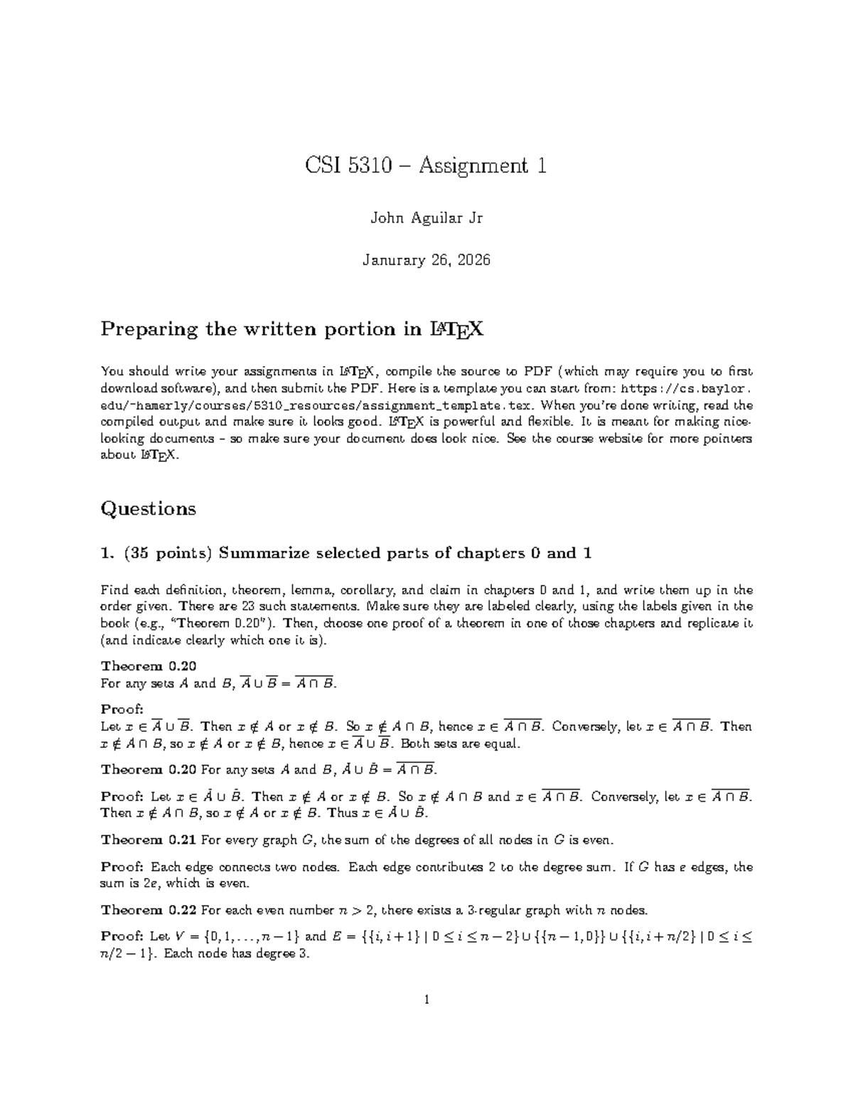 CSI 5310 Assignment 1: LATEX Writing Guide and Exercises - Studocu