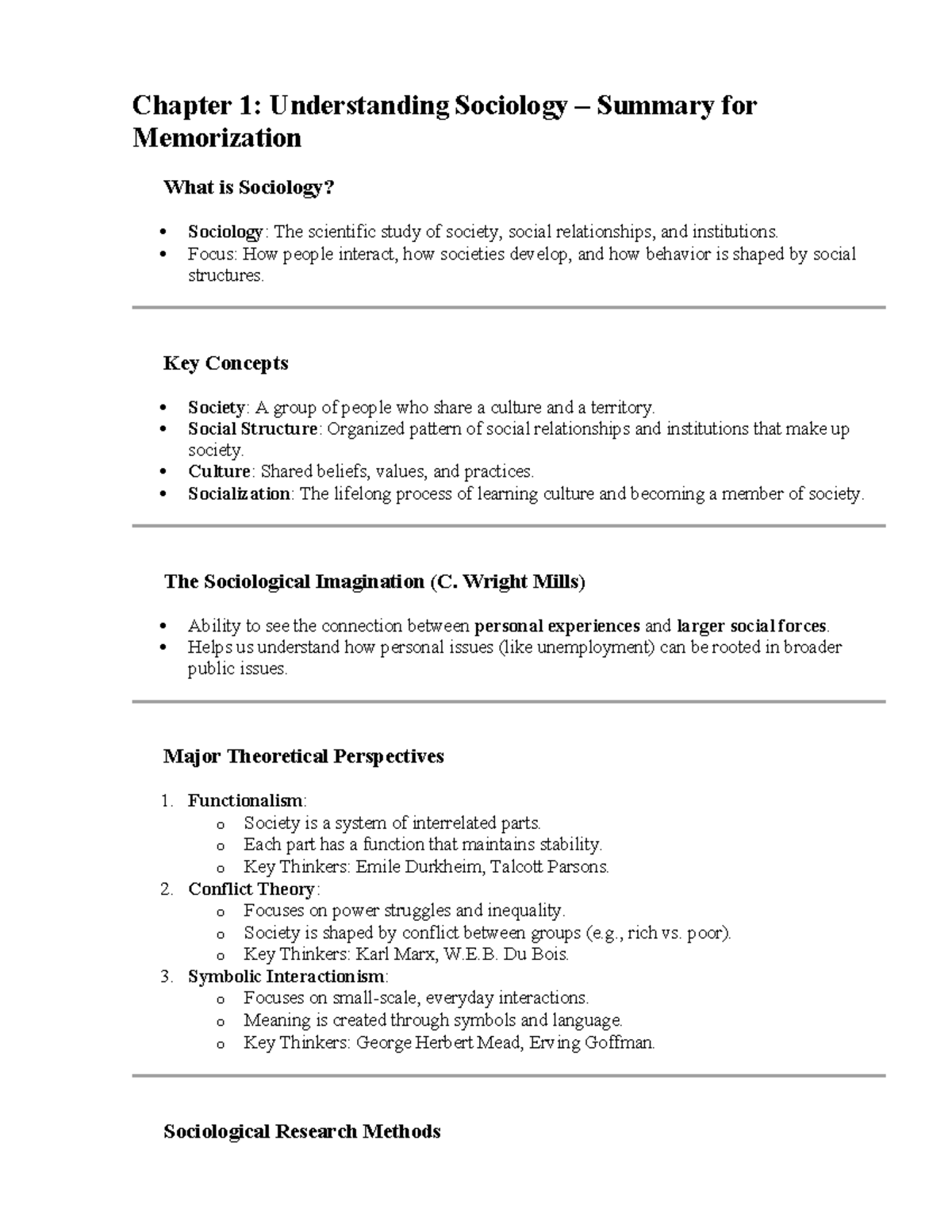 Introduction to Sociology CH 1-3-5 Summary & Key Concepts - Studocu