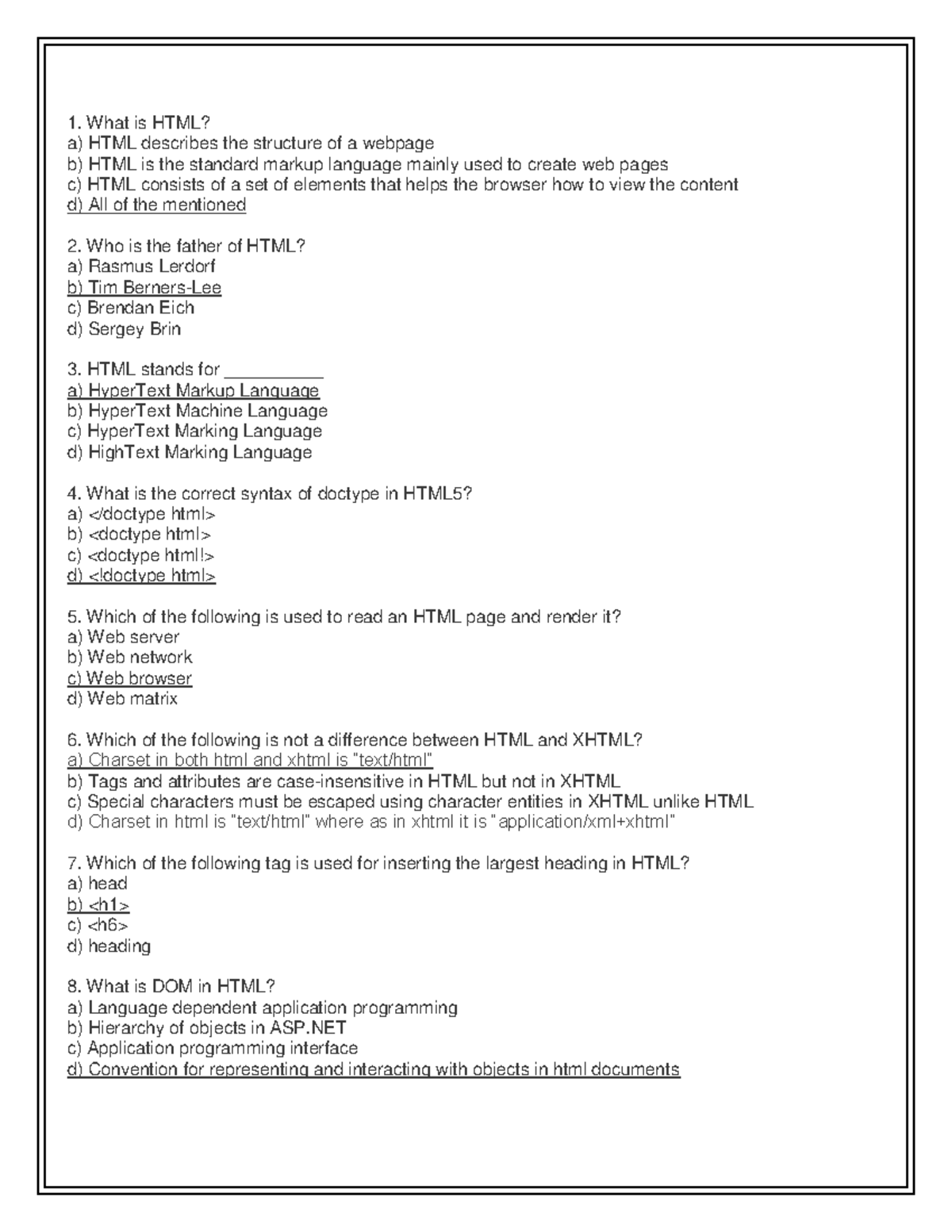 HTML MCQ Quiz Questions and Answers Guide for Course GHJJ - Studocu