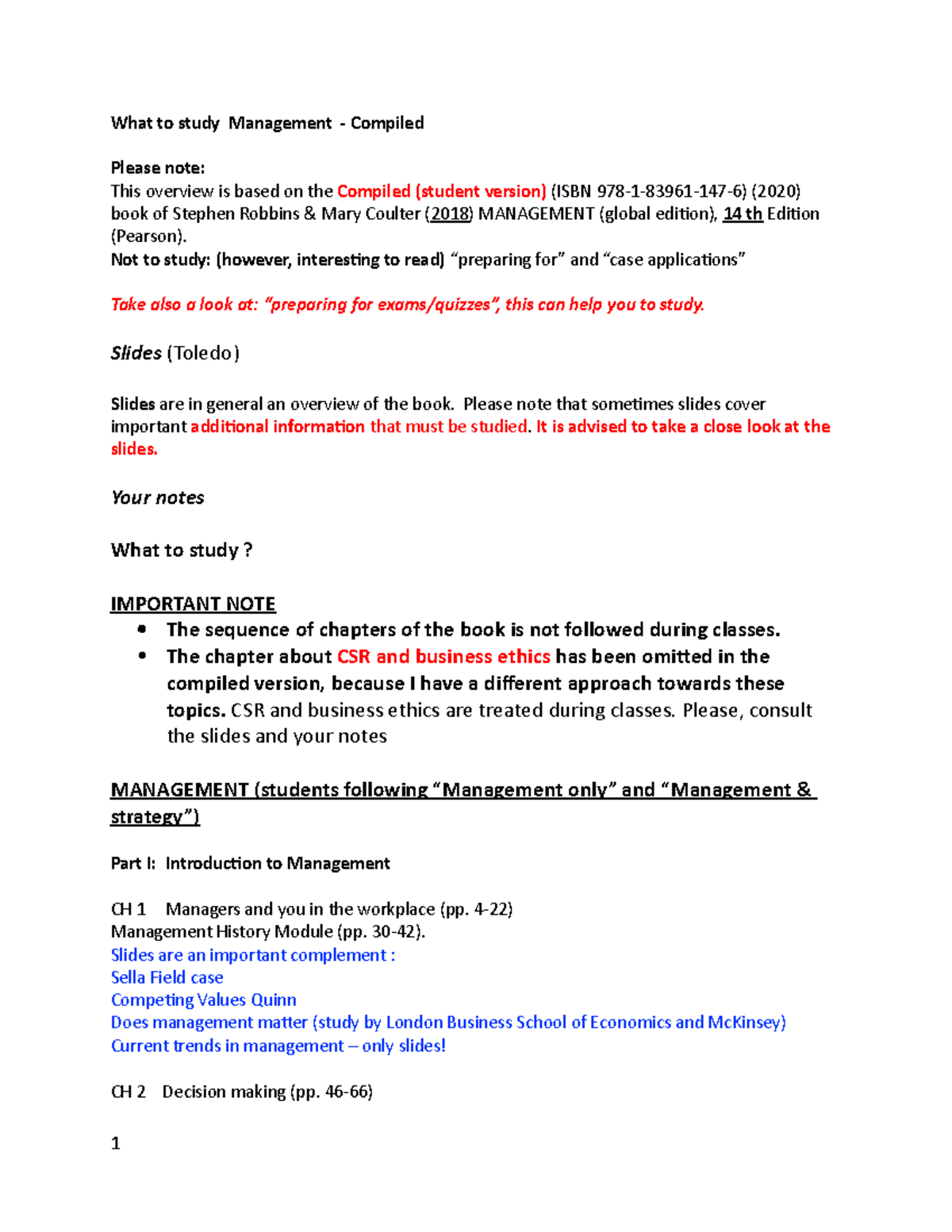 Study Guide for Management (Course Code: MGMT 14) - Compiled Notes ...