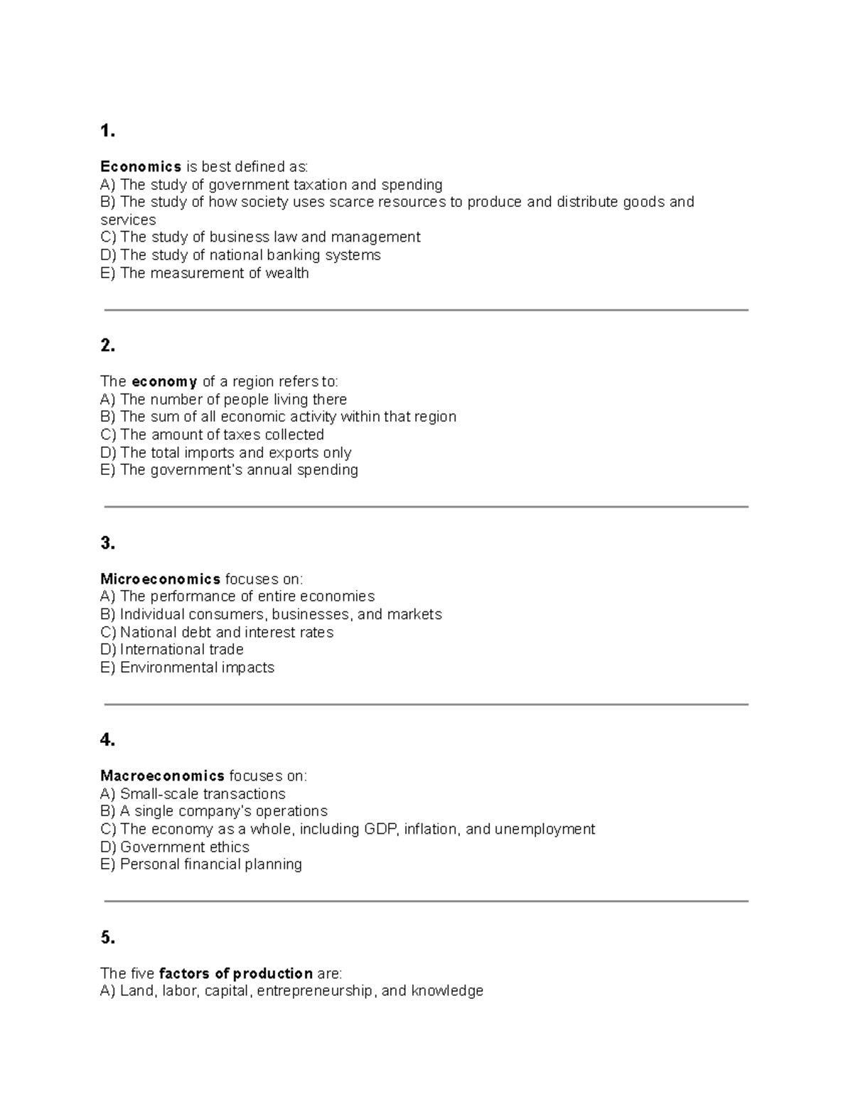 Chapter 2 Management Q: Key Concepts in Economics and Unemployment ...