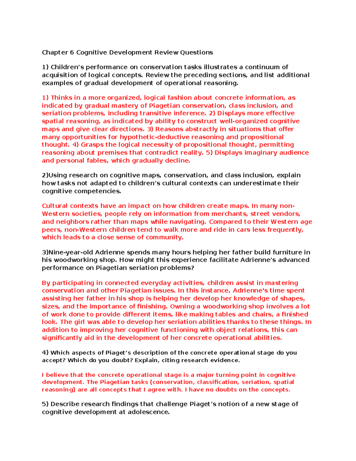 Chapter 6 Cognitive Development Review Questions - Chapter 6 Cognitive ...