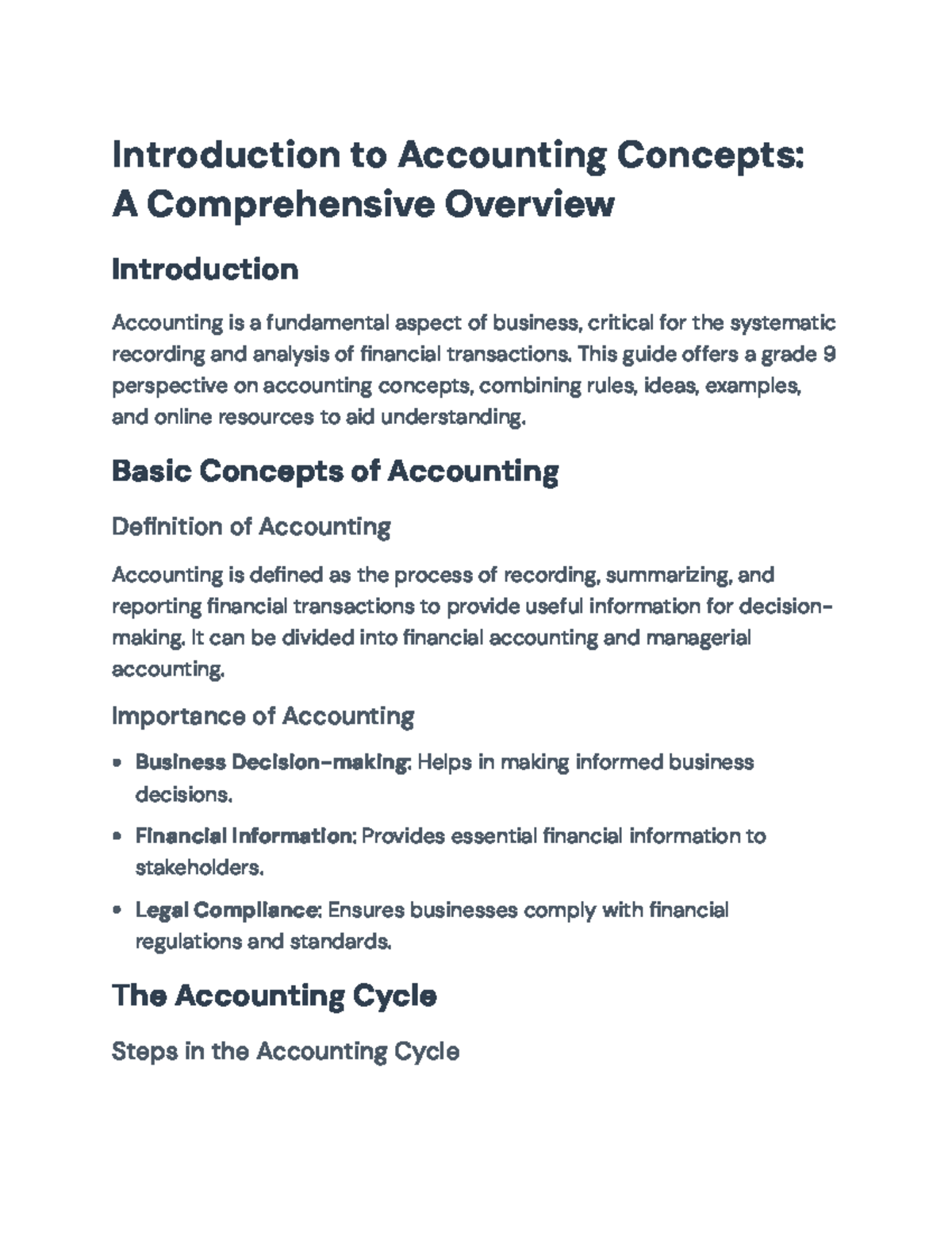 Grade 9 Accounting Concepts: Overview of Key Principles and Cycle - Studocu