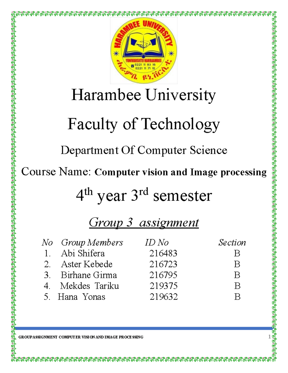 Computer Vision & Image Processing Group Assignment - CS 4th Year - Studocu