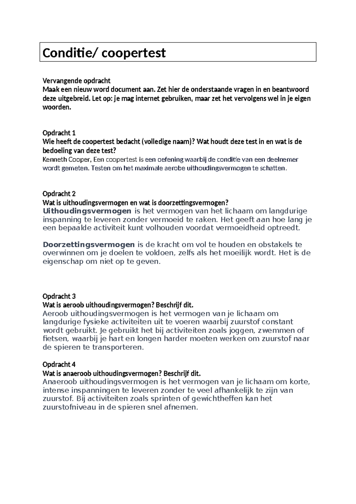 Opdracht en Uitleg van de Coopertest: Conditie en Uithoudingsvermogen ...