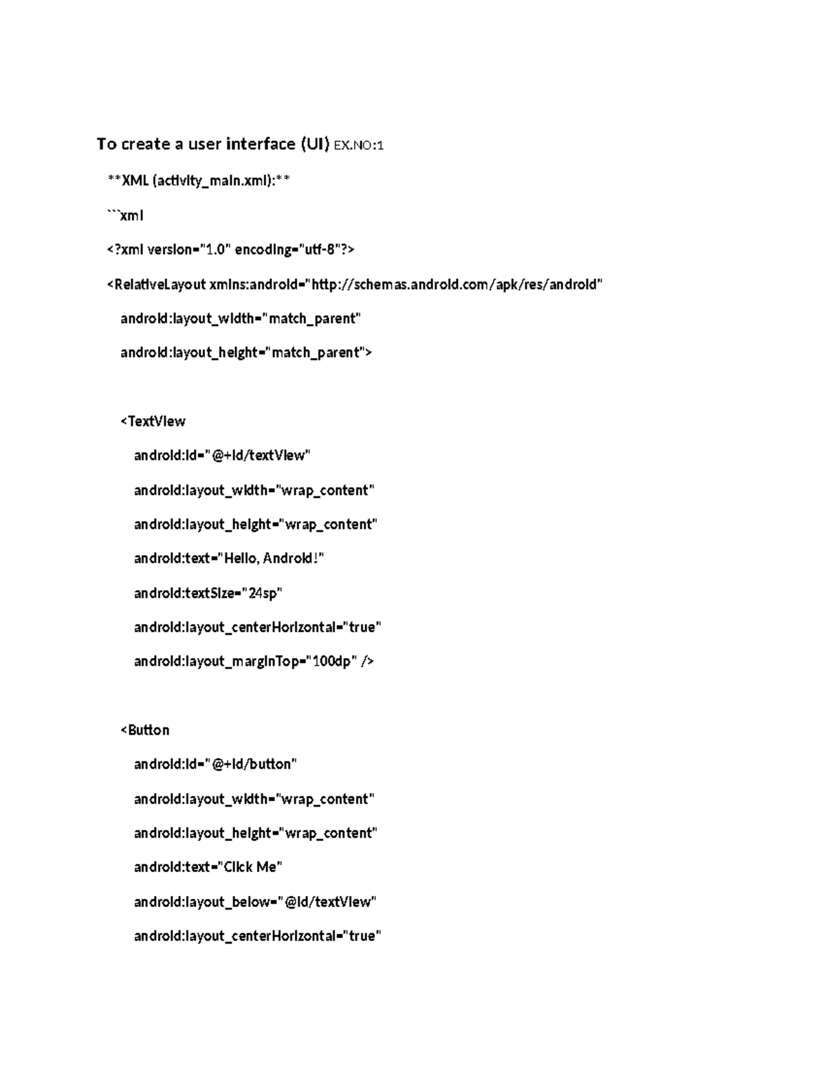 User Interface Lab Exercises: XML & Kotlin Implementation Guide - Studocu