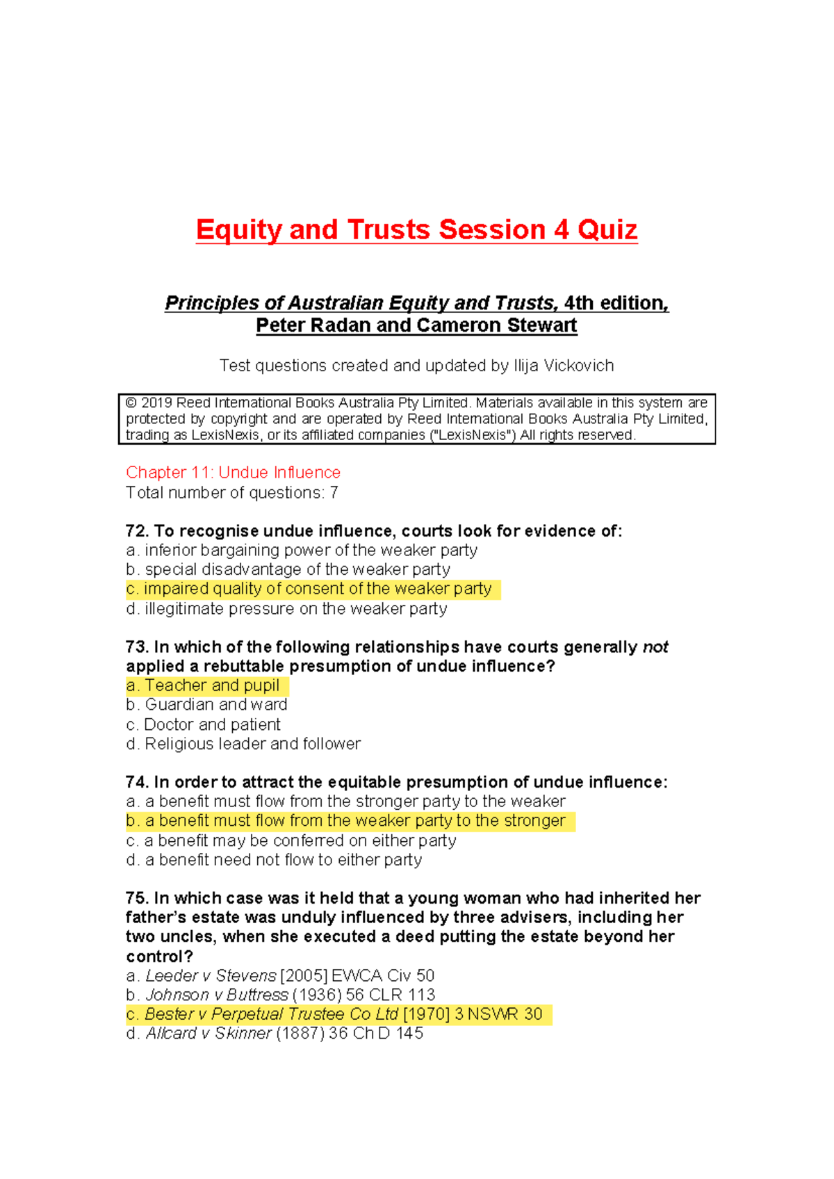 Equity and Trusts S4 Quiz: Principles of Australian Equity and Trusts ...