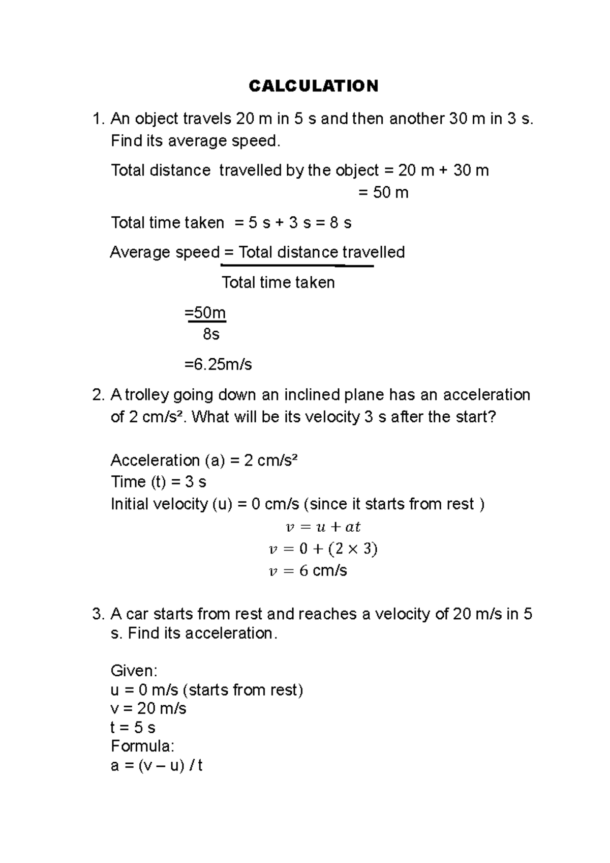 Calculation of Average Speed and Forces in Physics 1 (260312) - Studocu