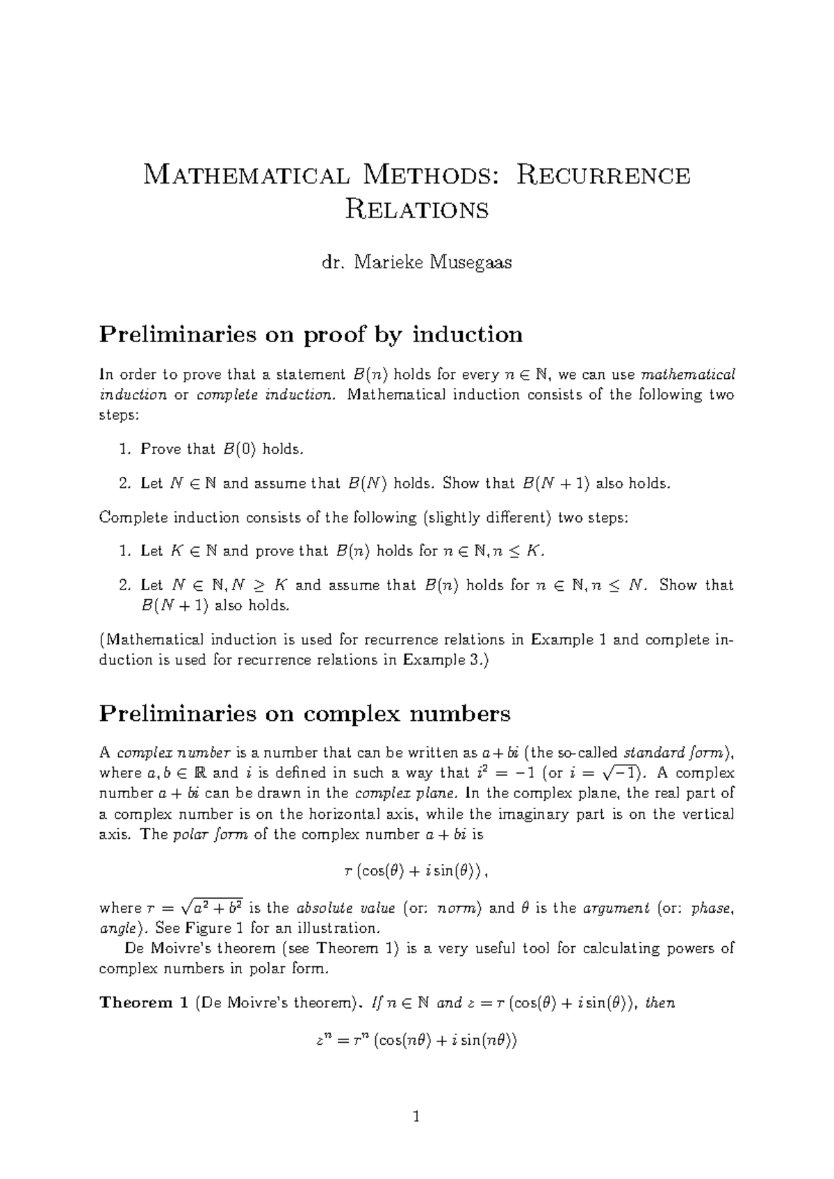 Mathematical Methods for Recurrence Relations - MATH 101 Lecture Notes ...