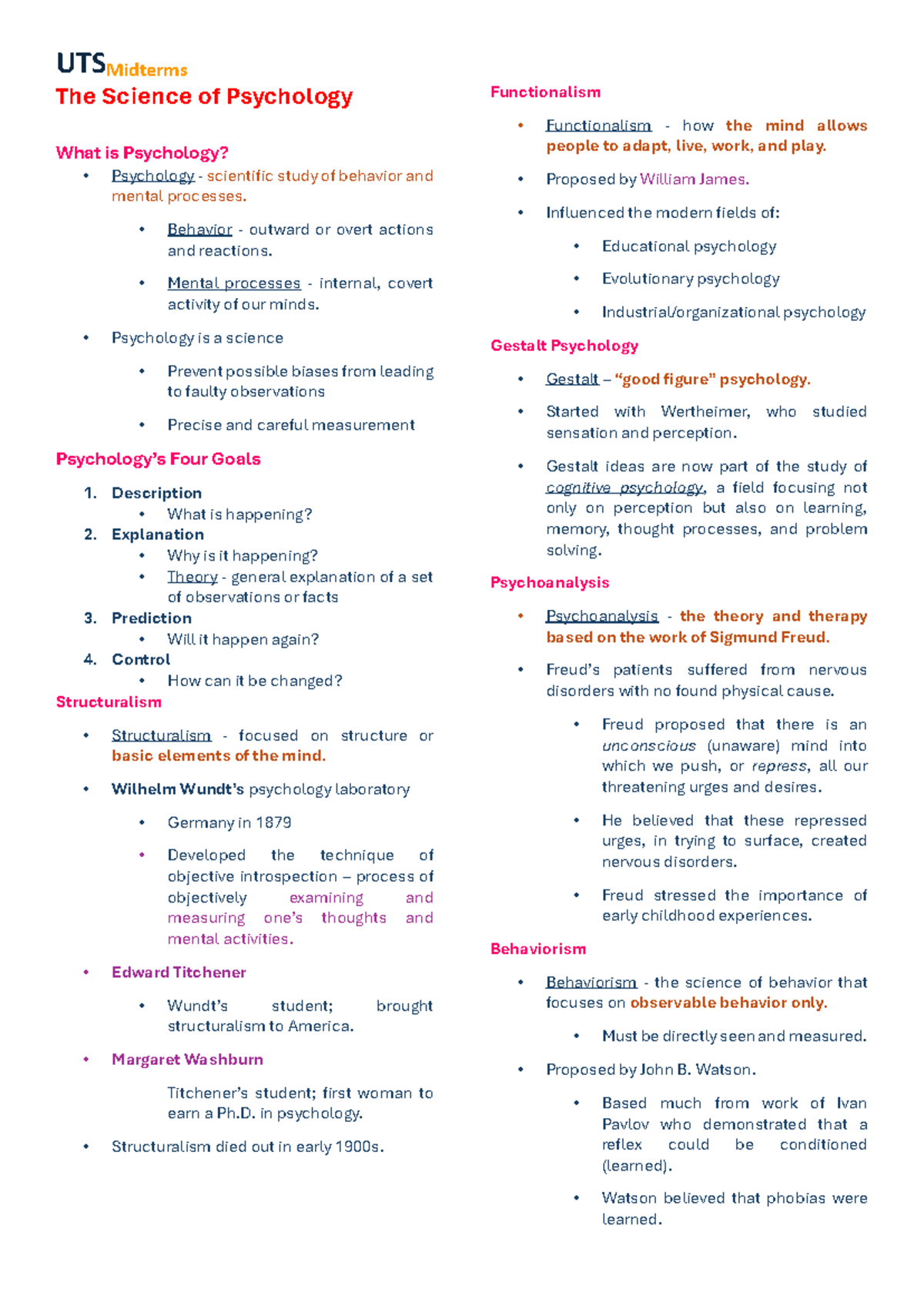 UTSMidterms Psychology Overview: Key Theories and Perspectives - Studocu