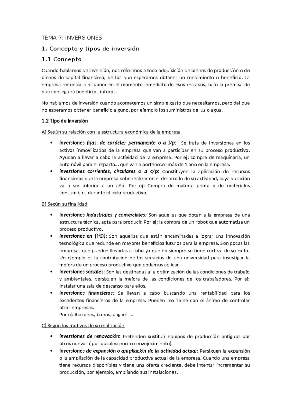 TEMA 7: Tipos y Métodos de Inversión en Finanzas - Studocu