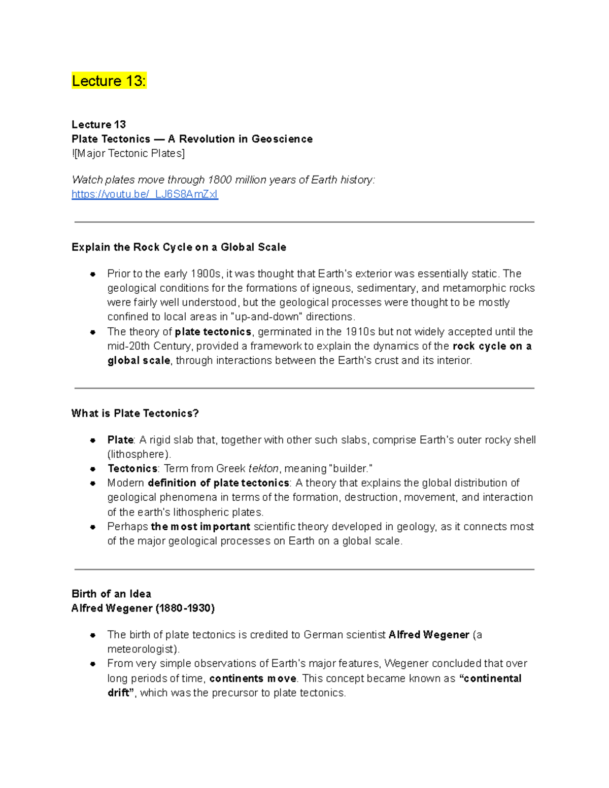 Earth Sci 1083F: Lecture Notes on Plate Tectonics & Fossilization - Studocu