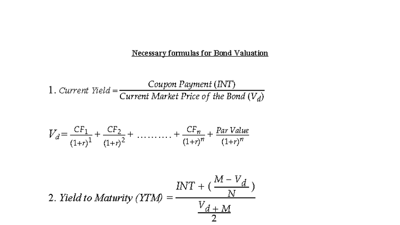 Bond Valuation Formulas: Key Concepts and Calculations - Studocu