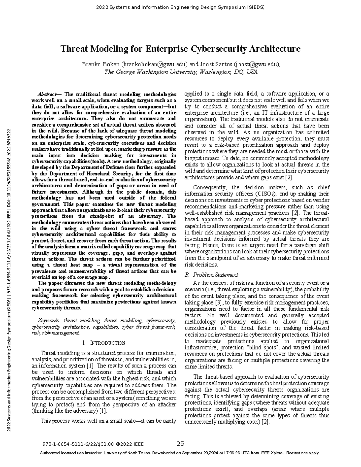 Threat Modeling Methodology for Cybersecurity Architecture Analysis ...