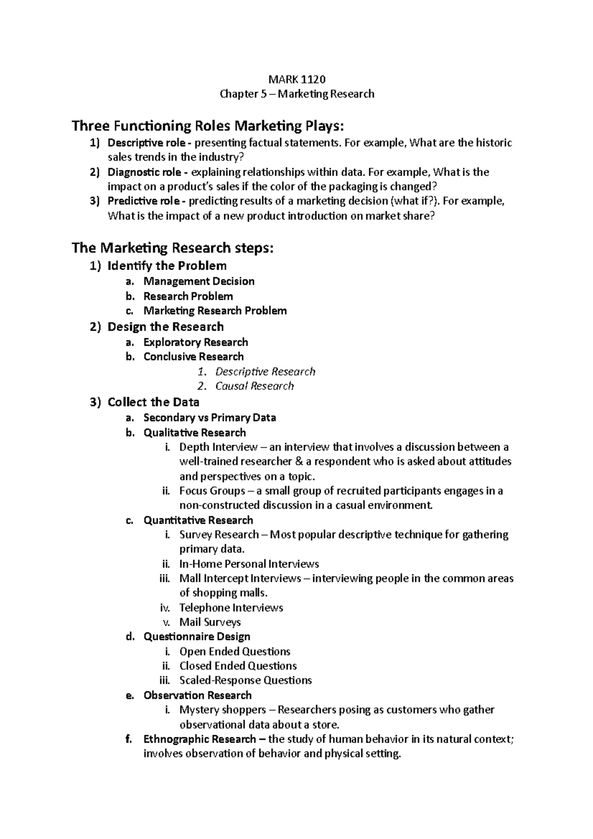 MARK 1120 Chapter 5 - Comprehensive Marketing Research Notes - Studocu