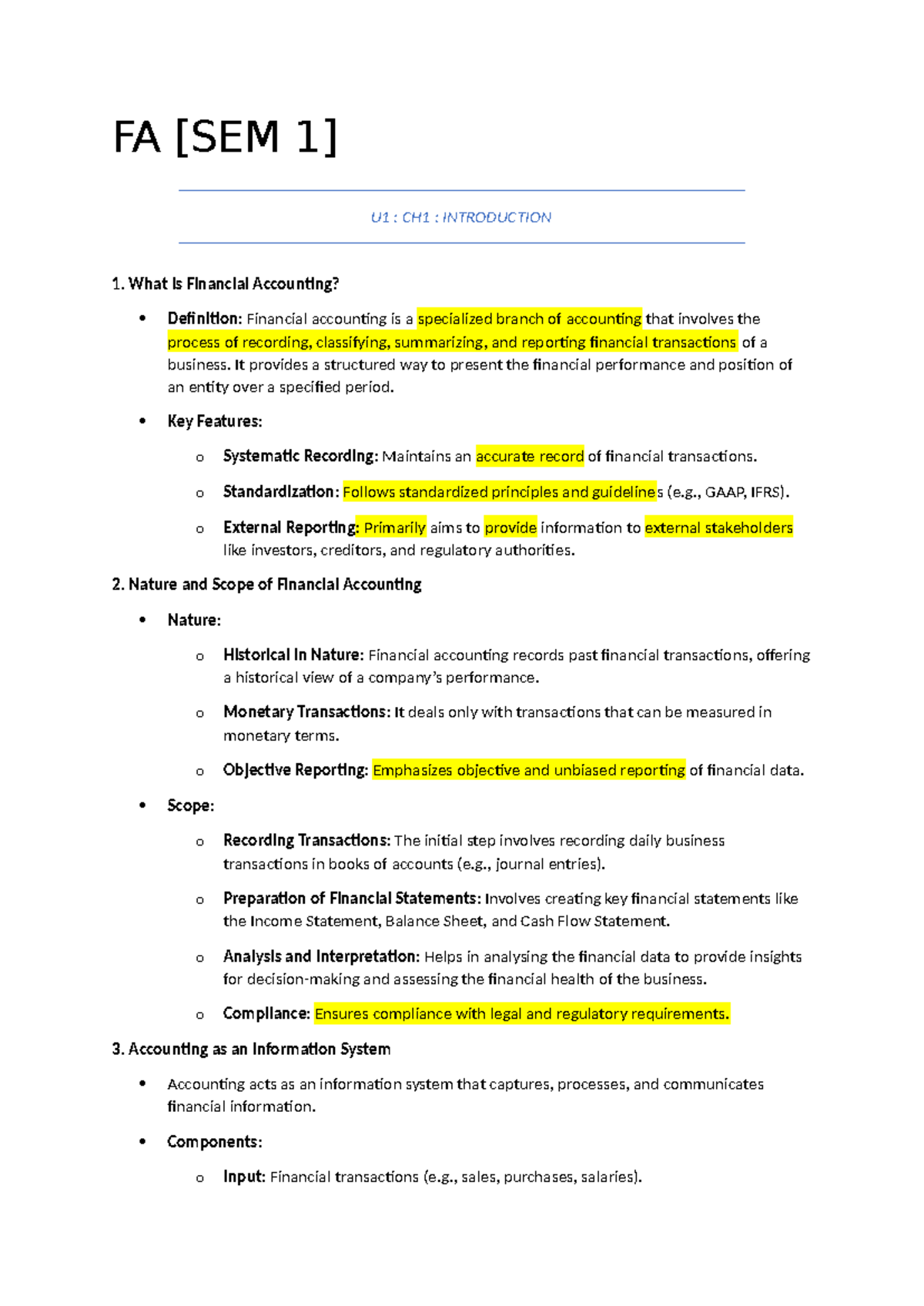 U1 : CH1 : INTRODUCTION TO FINANCIAL ACCOUNTING - KEY CONCEPTS AND ...
