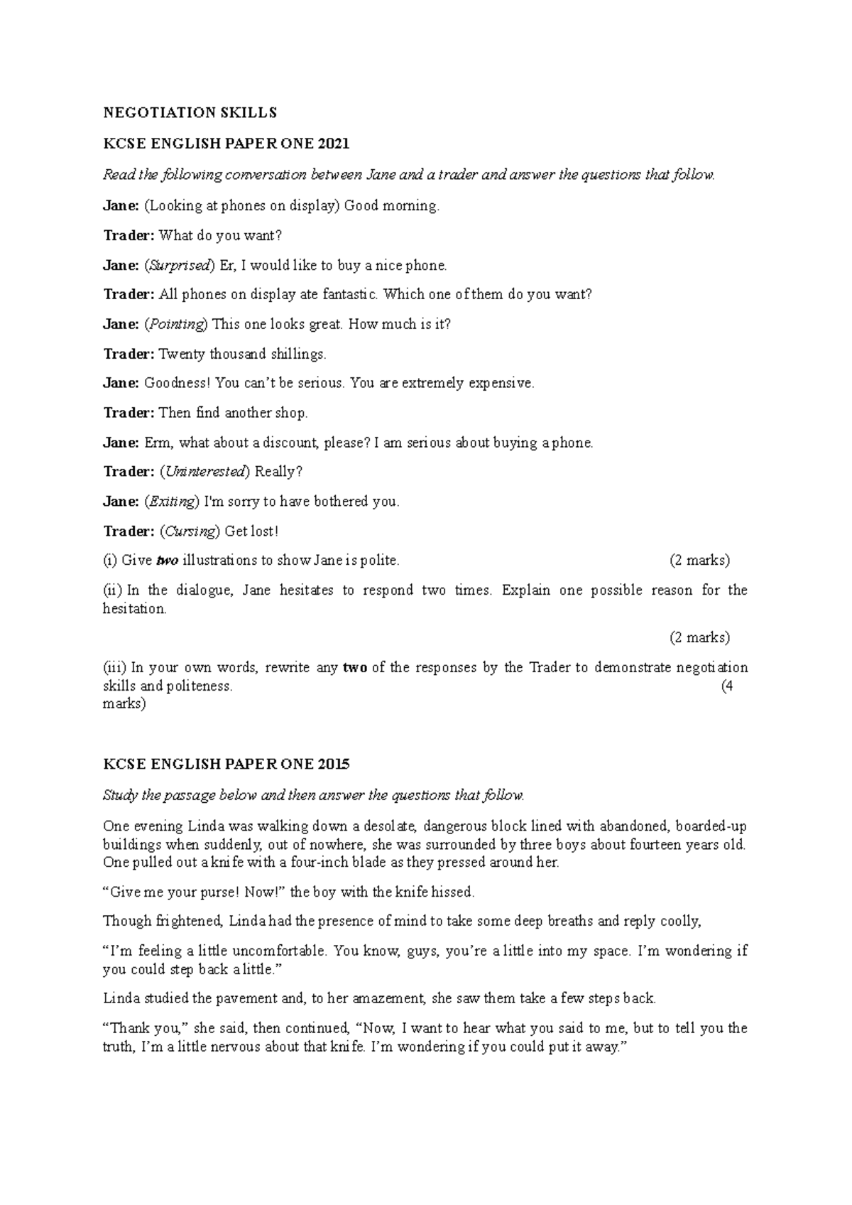 Negotiation Skills KCSE English Paper 1 2021: Dialogue Analysis and ...
