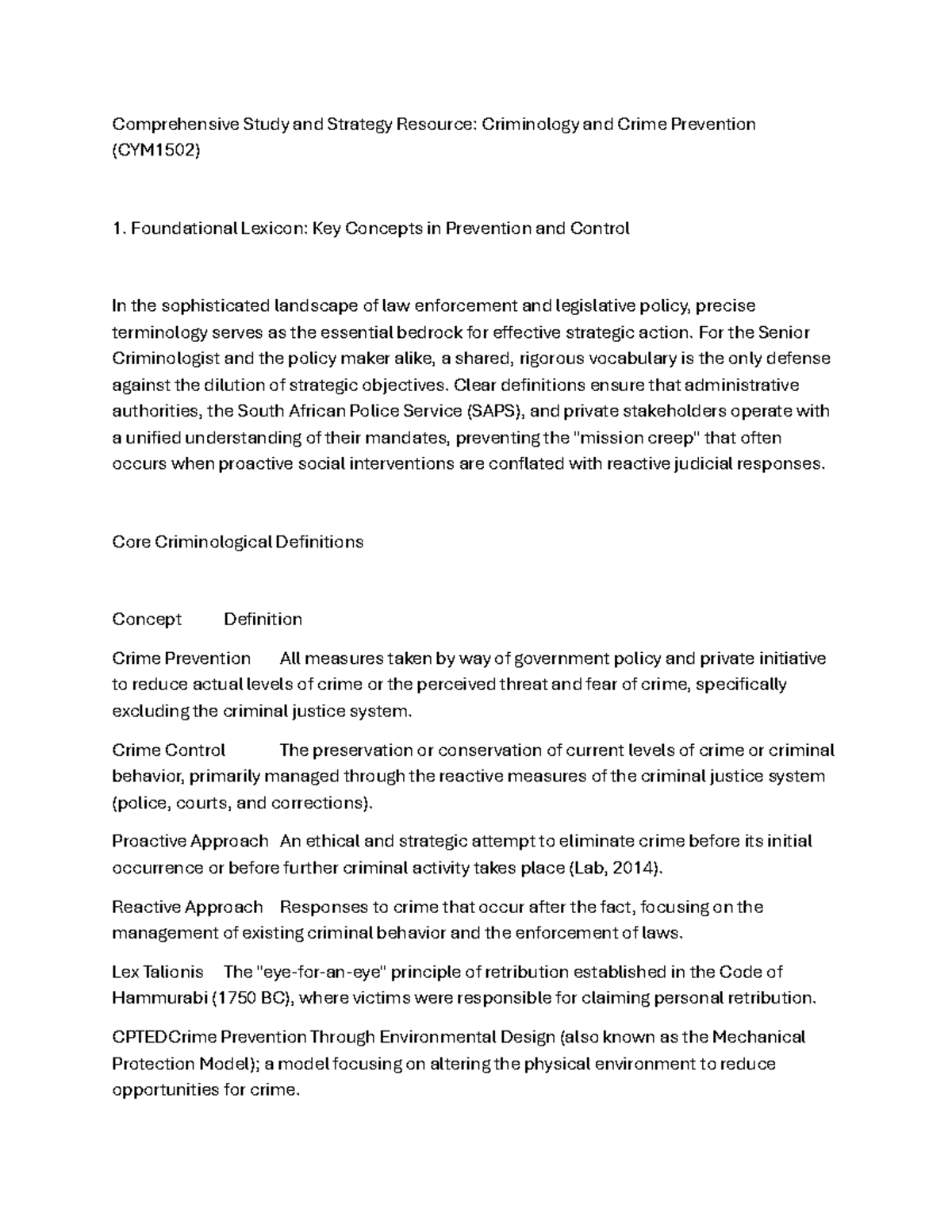 Comprehensive Study Guide: Criminology & Crime Prevention (CYM1502 ...