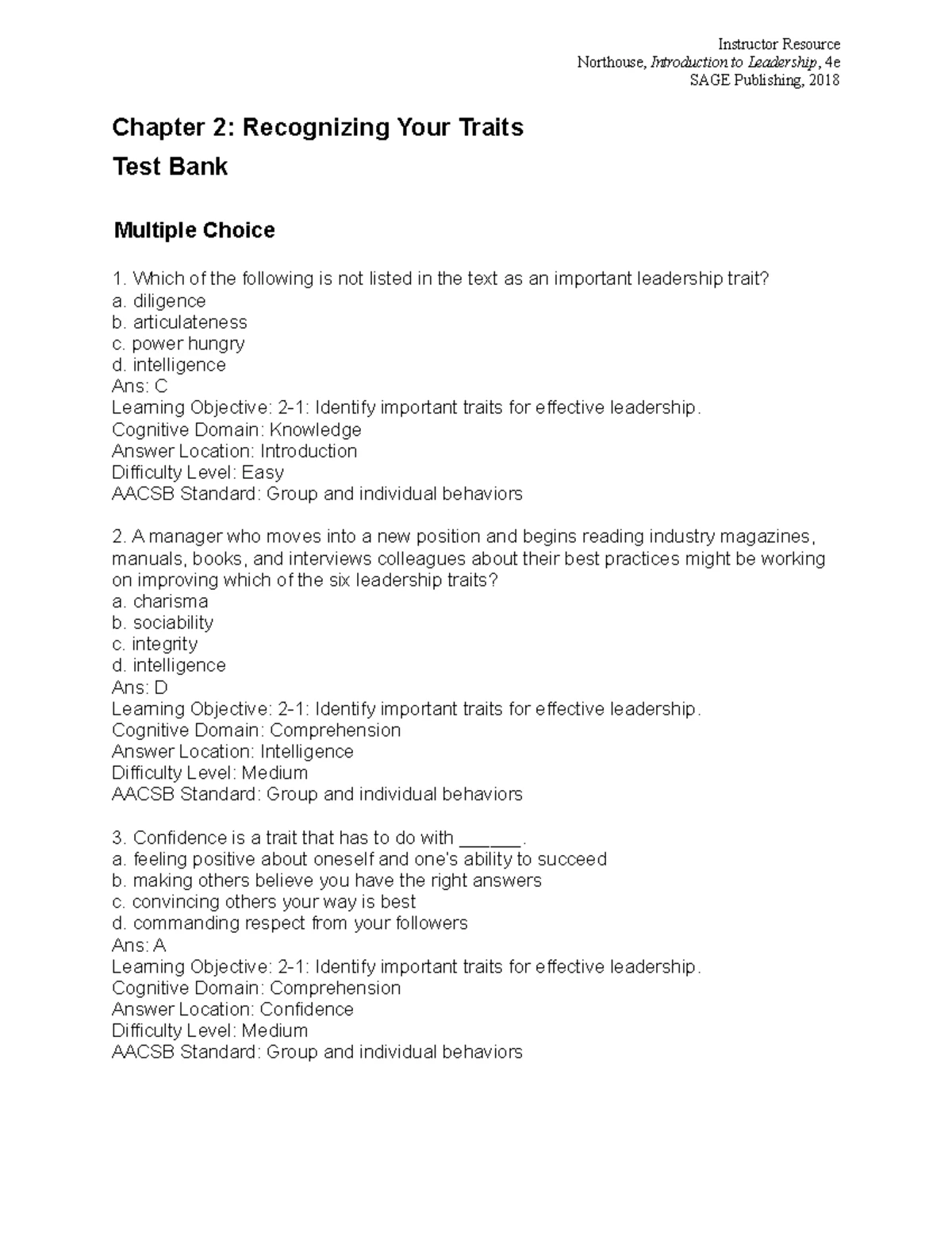 Solutions and Test Bank For Leadership Theory and Practice 9th Edition ...