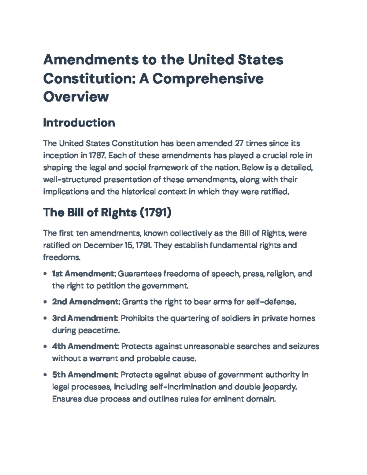 Amendments to the U.S. Constitution: Overview and Historical Context ...