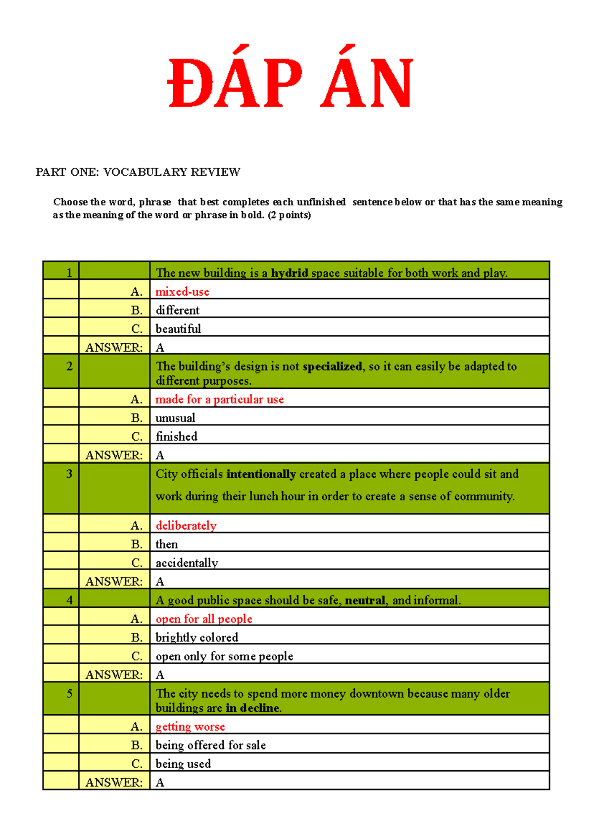 KEY - Sample TEST - Advanced Reading Skills & Vocabulary.docx - Studocu