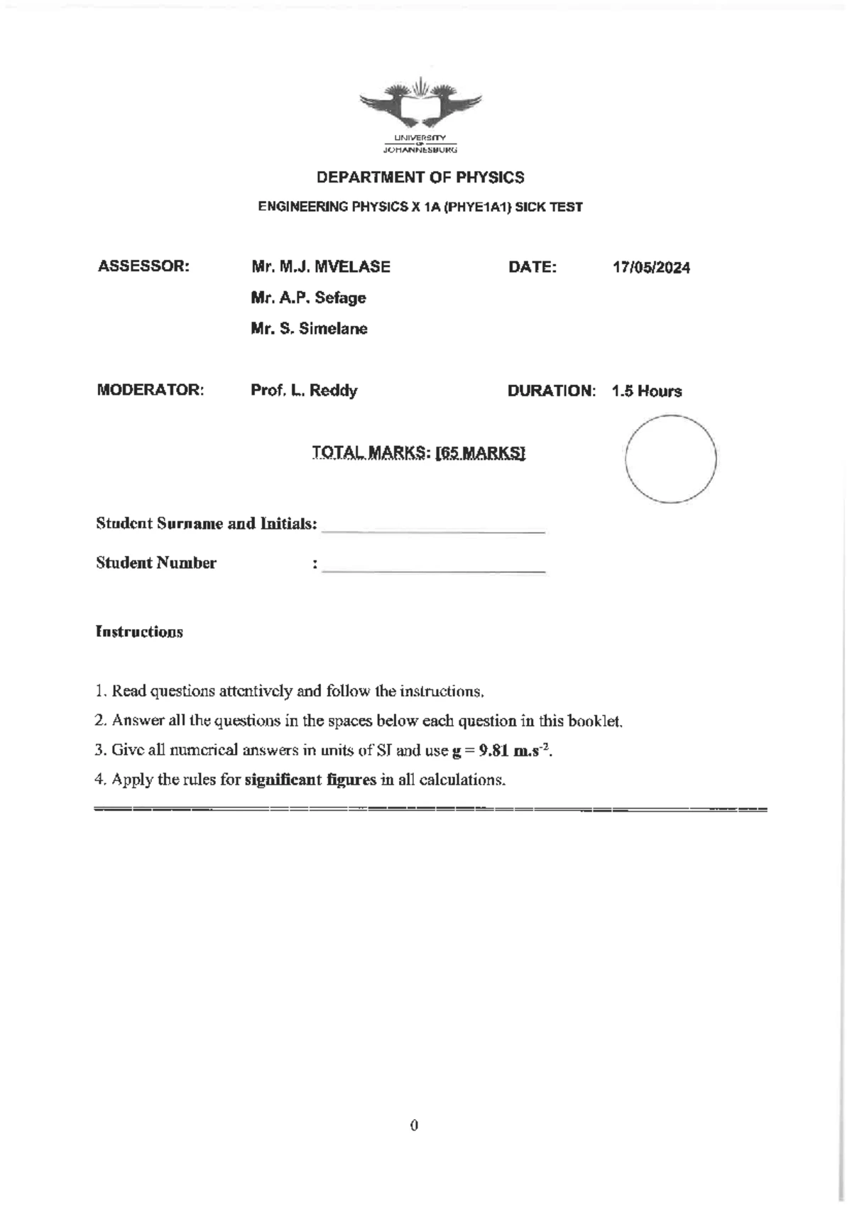 Engineering Mathematics V 1A: Semester Test 2 Memo - 10 May 2025 - Studocu