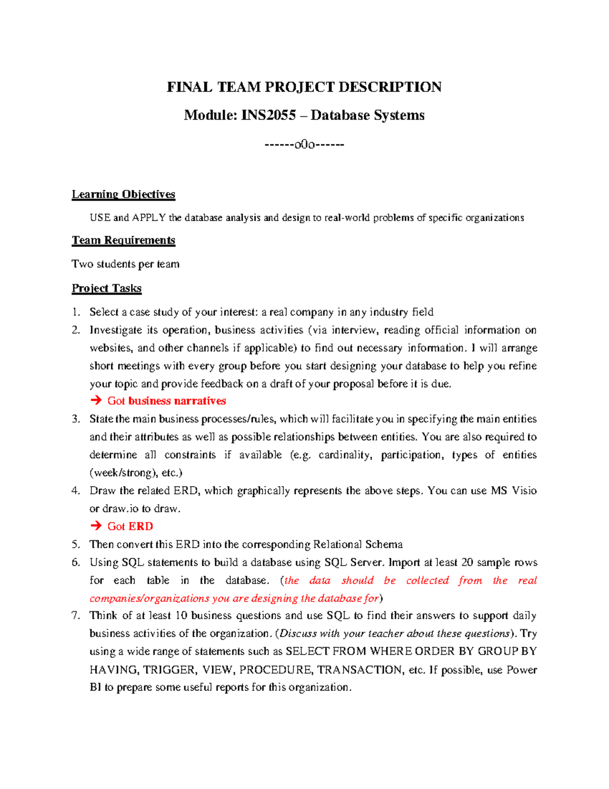 INS2055 Final Team Project: Database Design & Analysis Guide - Studocu