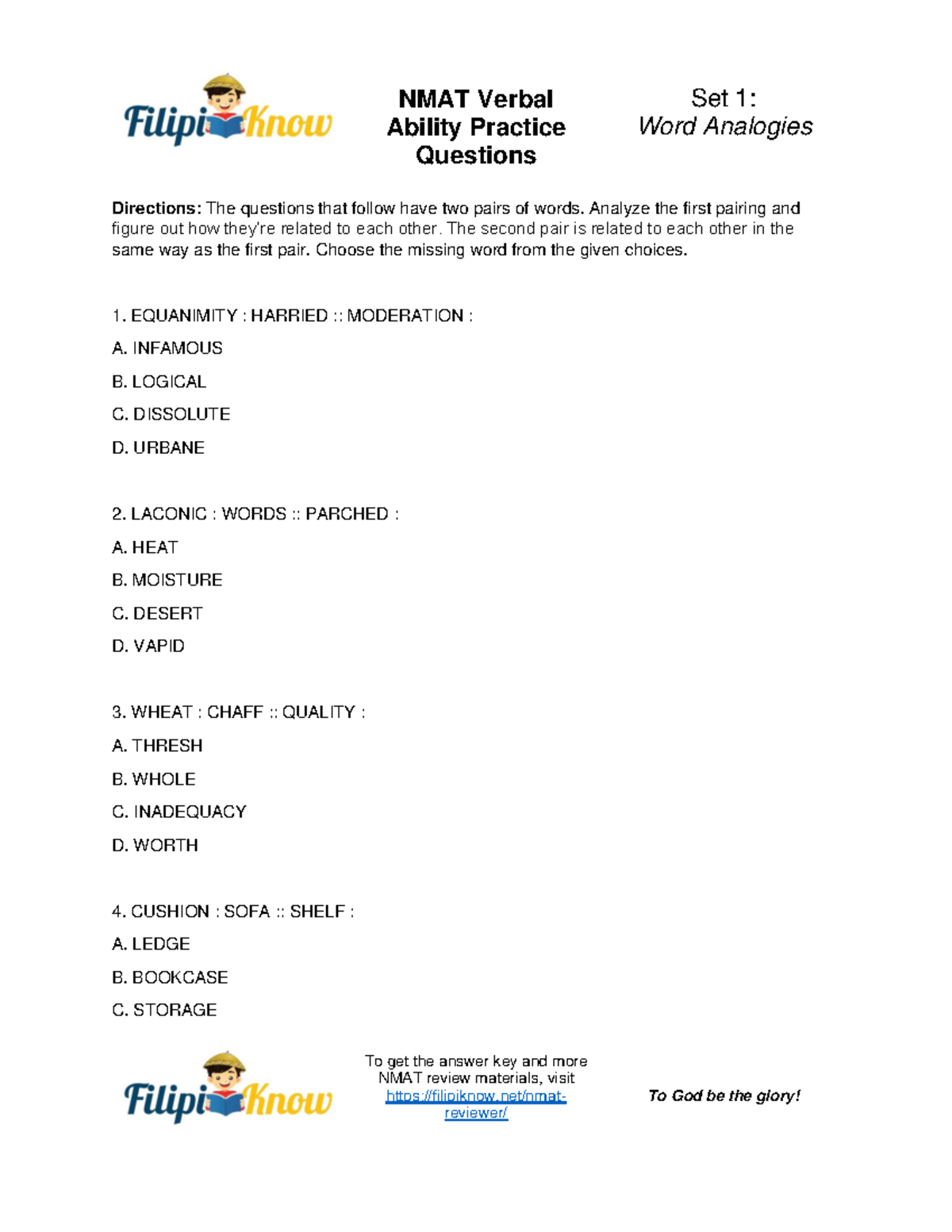 NMAT Verbal Ability Practice Questions and Answer Key - Studocu