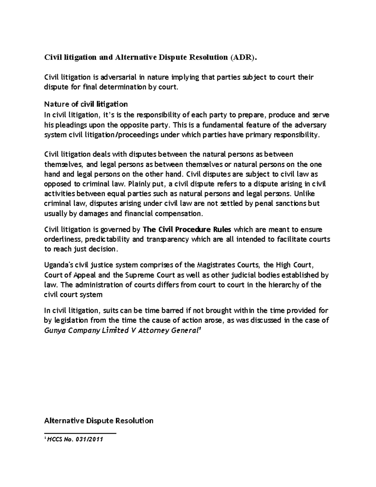 CP ADR - Civil Litigation and Alternative Dispute Resolution Summary ...