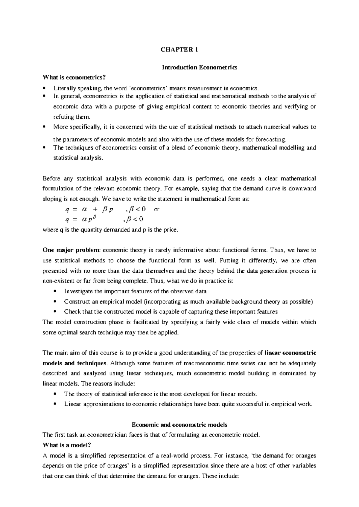 Chapter 1 - Introduction to Econometrics Lecture Notes (Masters Program ...