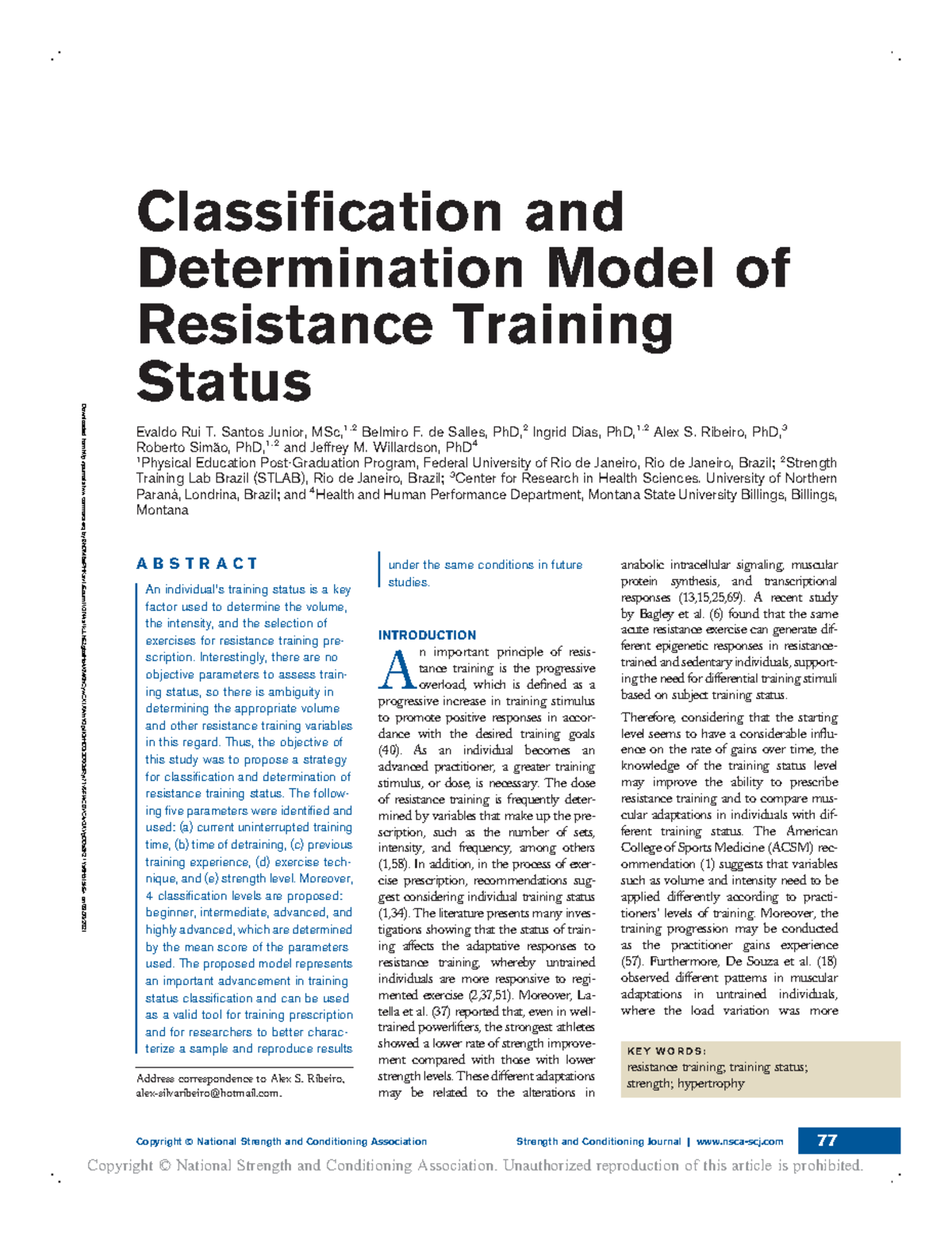 Classification and Determination Model of Resistance Training Status ...