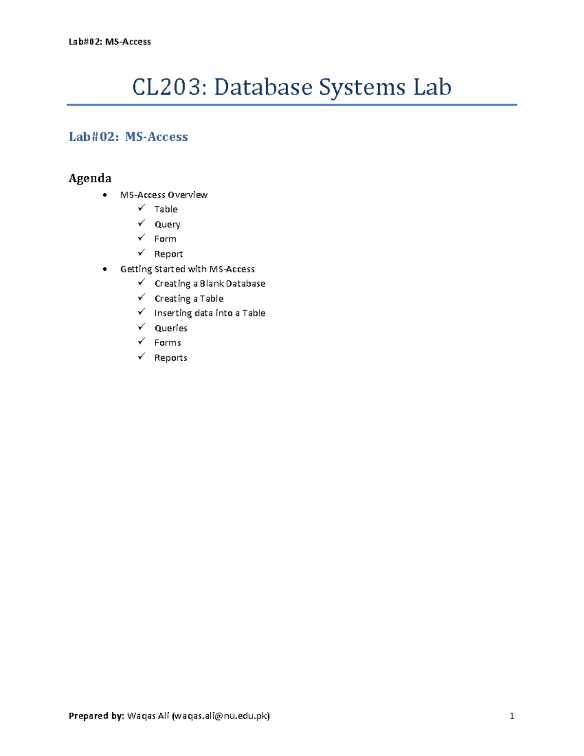 CL203: MS-Access Lab#02 – Overview, Tables, Forms, and Queries Notes ...