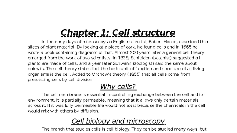 Chapter 1: Cell Structure and Function in Biology - Studocu