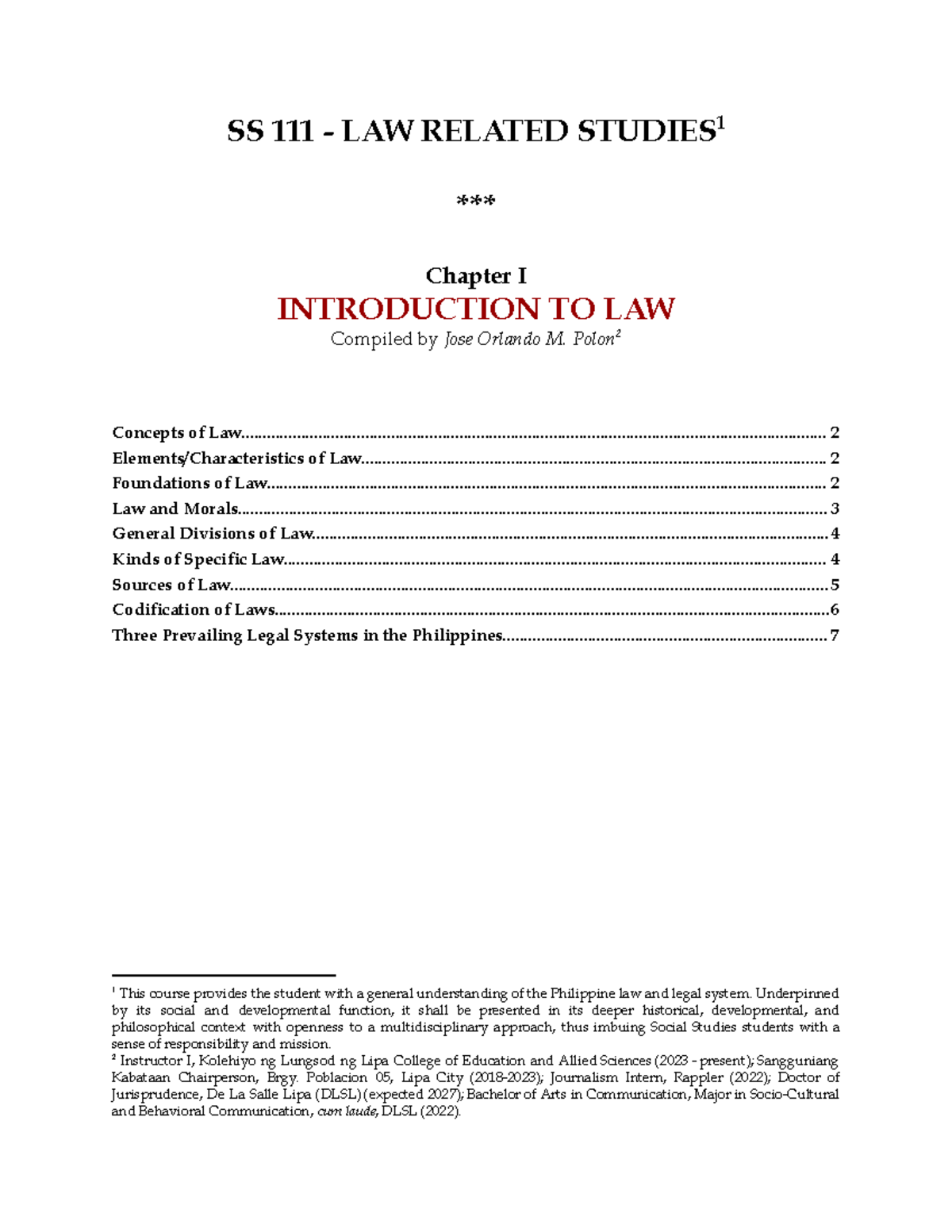 SS111 Law Related Studies: Chapter 1 - Introduction to Law - Studocu