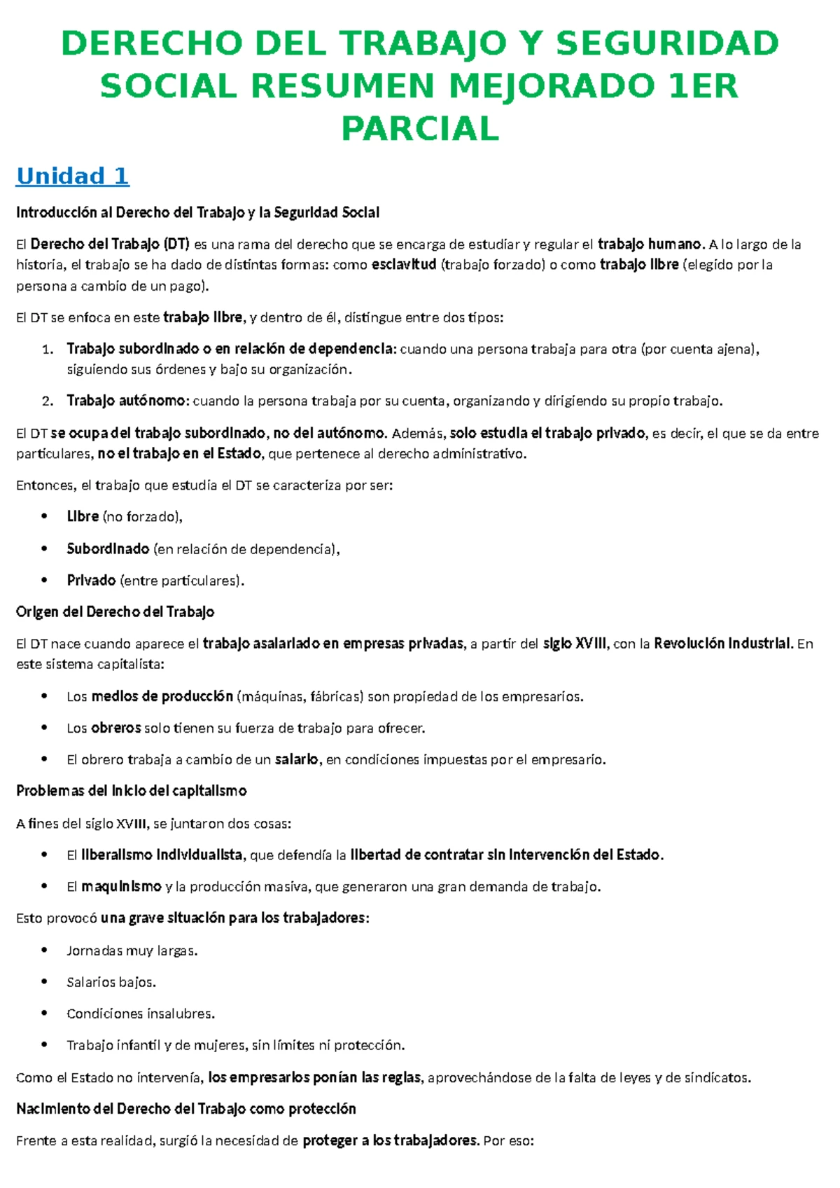 Resumen de la Unidad 1: Conceptos y Principios del Derecho del Trabajo ...