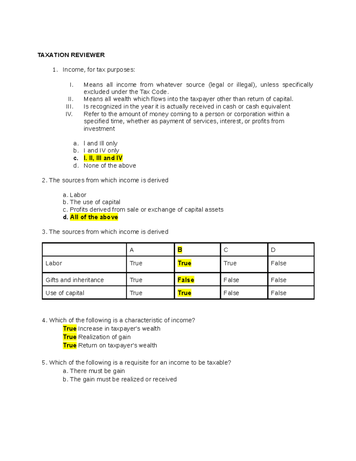 Taxation Reviewer - Lecture Notes on Income and Tax Principles - Studocu