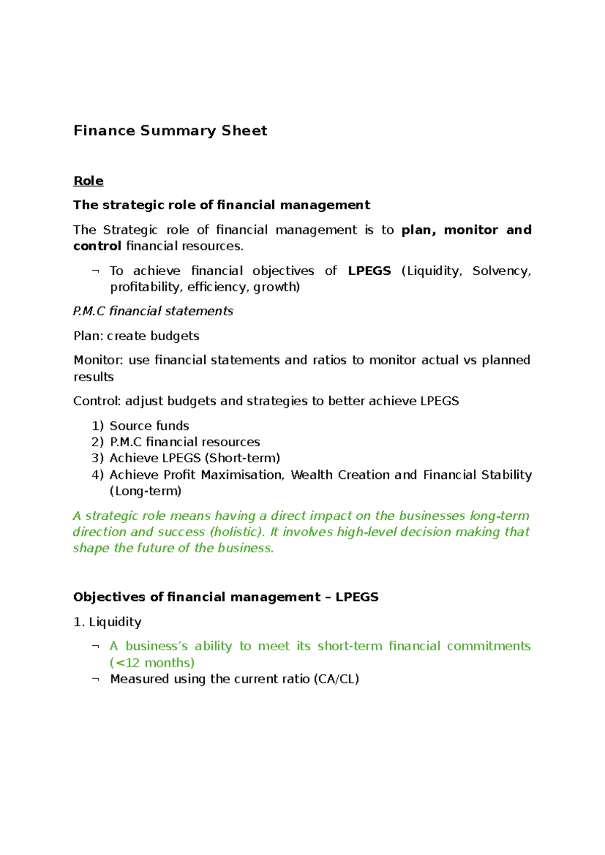 Business Studies Finance Notes: Strategic Role of Financial Management ...