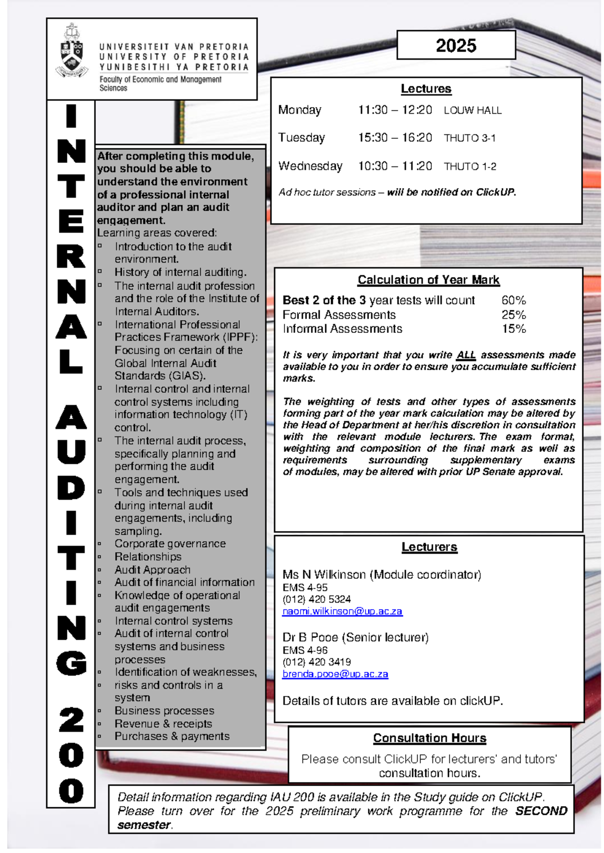 IAU 200 2025 Lectures: Internal Auditing Work Programme S2 - Studocu