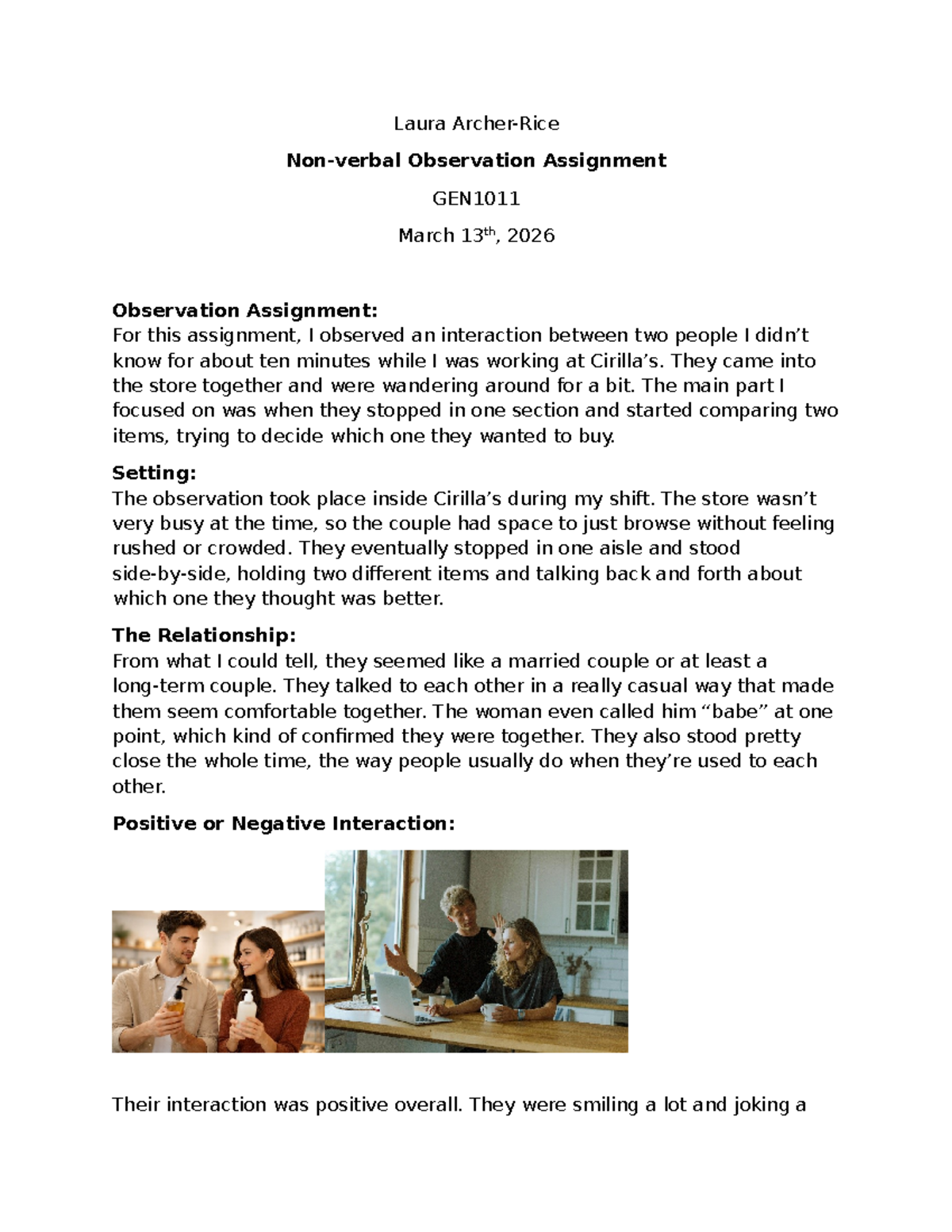 Laura's Observation Assignment GEN1011: Non-verbal Communication ...