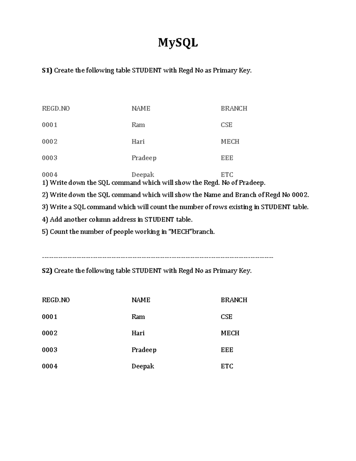 MySQL DMSL Sample Statement - Student, Sales, and Employee Tables - Studocu