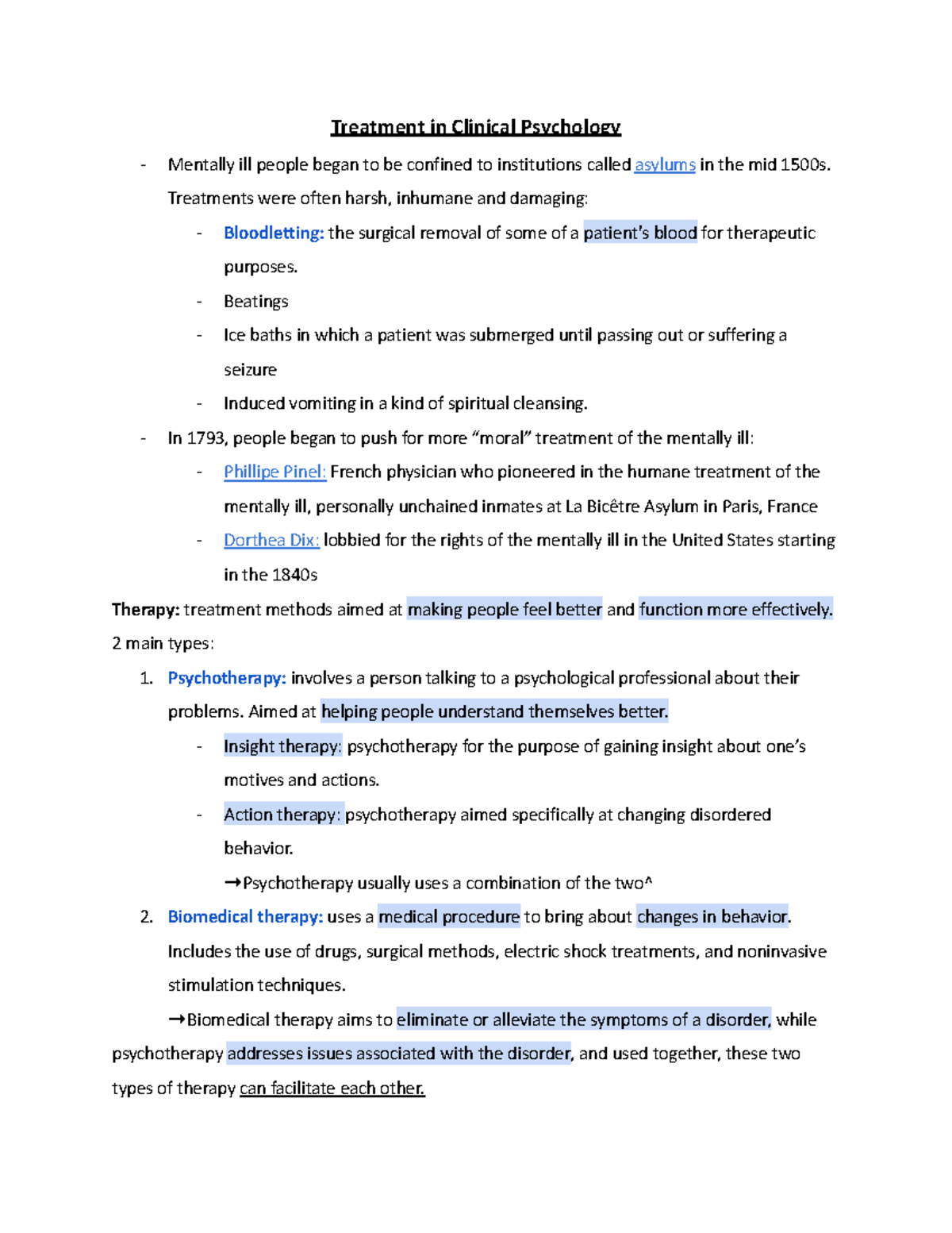 AP Psychology Unit 8: Clinical Psychology Treatment Study Guide - Studocu