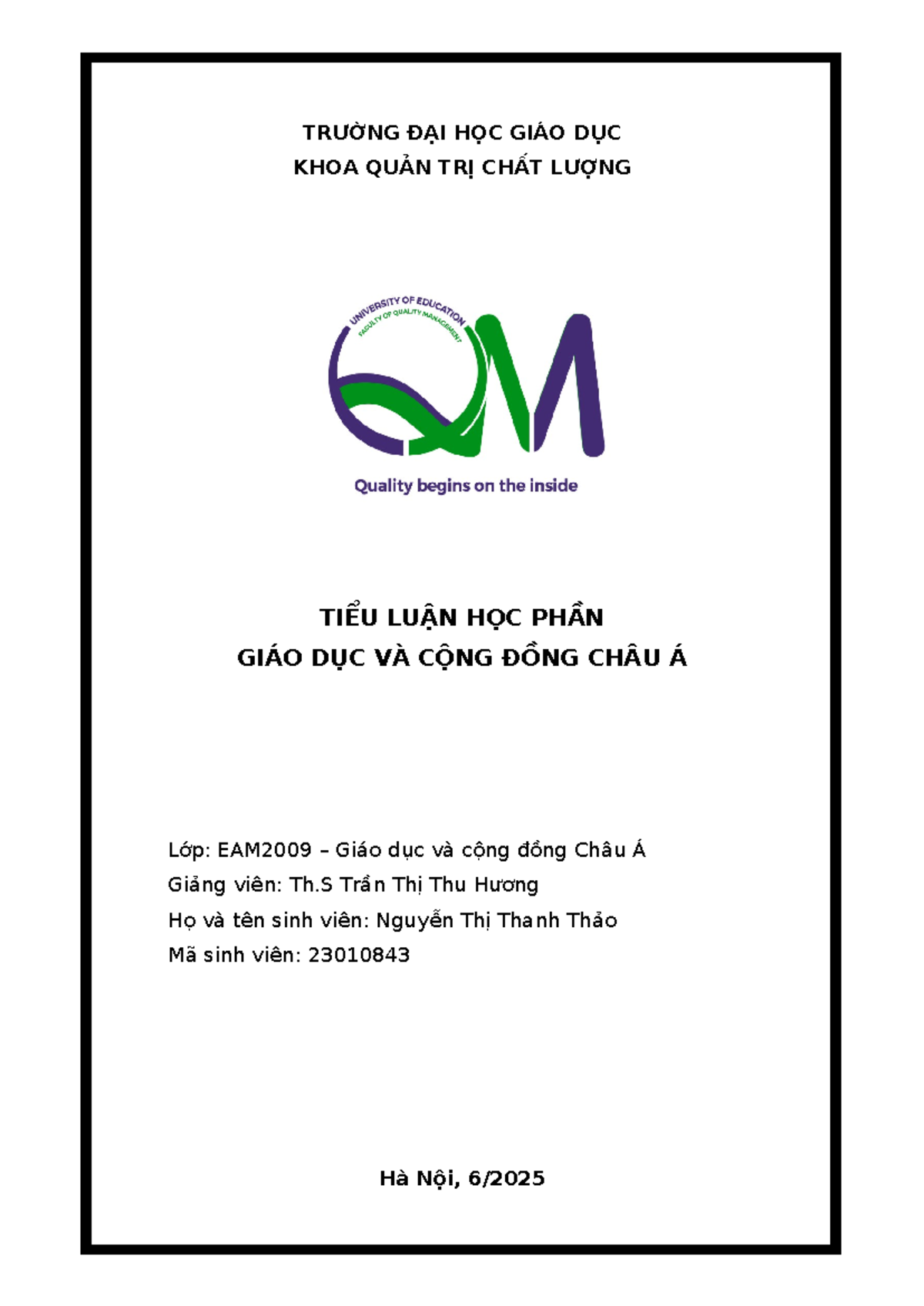 Tiểu luận cuối kỳ EAM2009: Giáo dục và Cộng đồng Châu Á - Document Preview