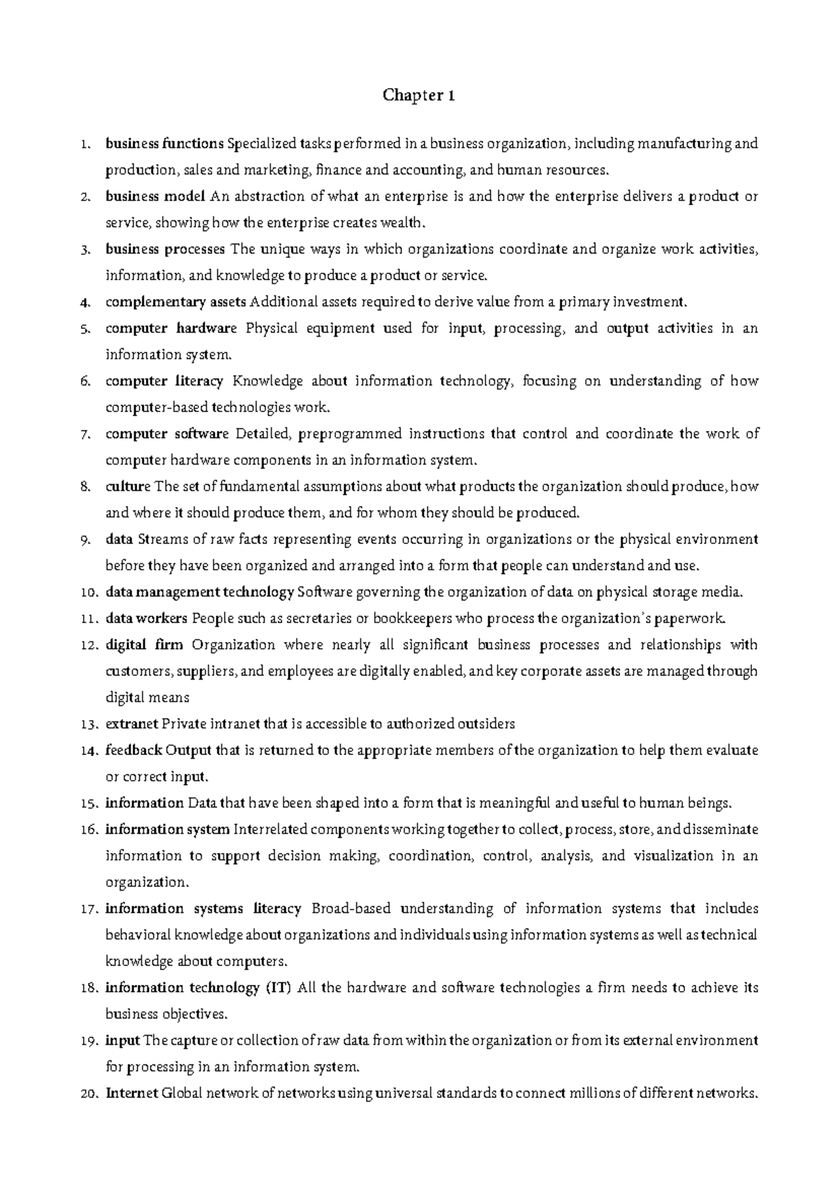 MIS-Glossary - All the glossary of book - Chapter 1 business functions ...
