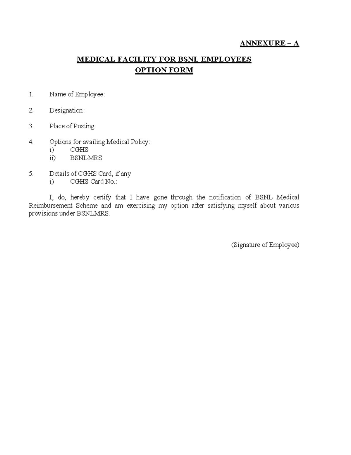 BSNL Medical Facility Registration & Claim Forms (Annex A to F) - Studocu