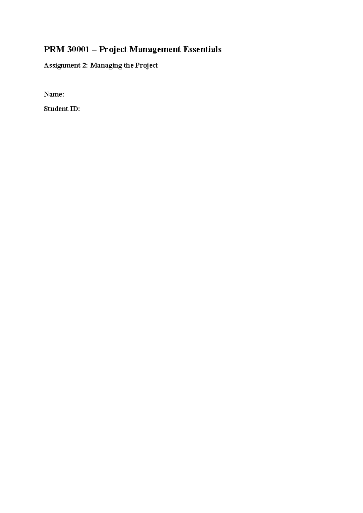PRM 30001 Assignment 2: Managing Prom Night 2025 Project Plan - Studocu