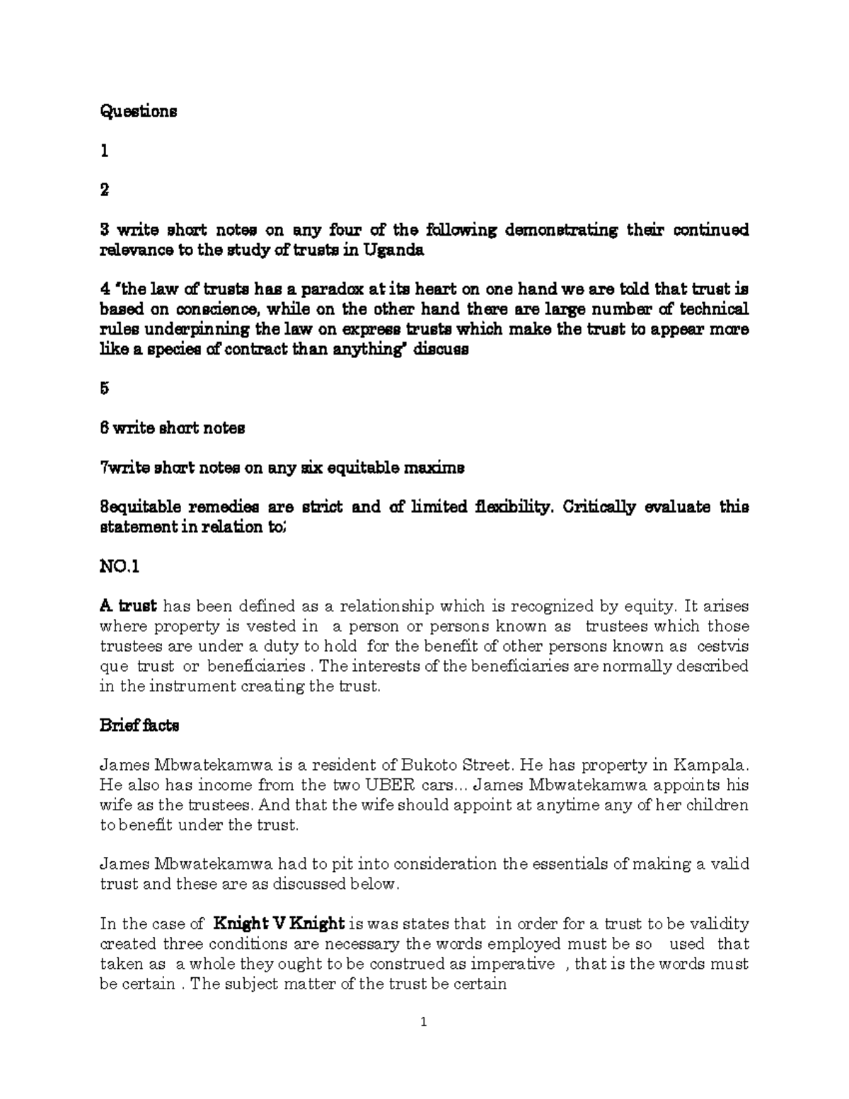 Equity and Trusts Q&A: Key Concepts and Case Analyses - Studocu