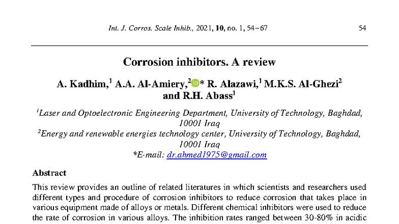 Corrosion Inhibitors: A Comprehensive Review (Int. J. Corros. Scale ...