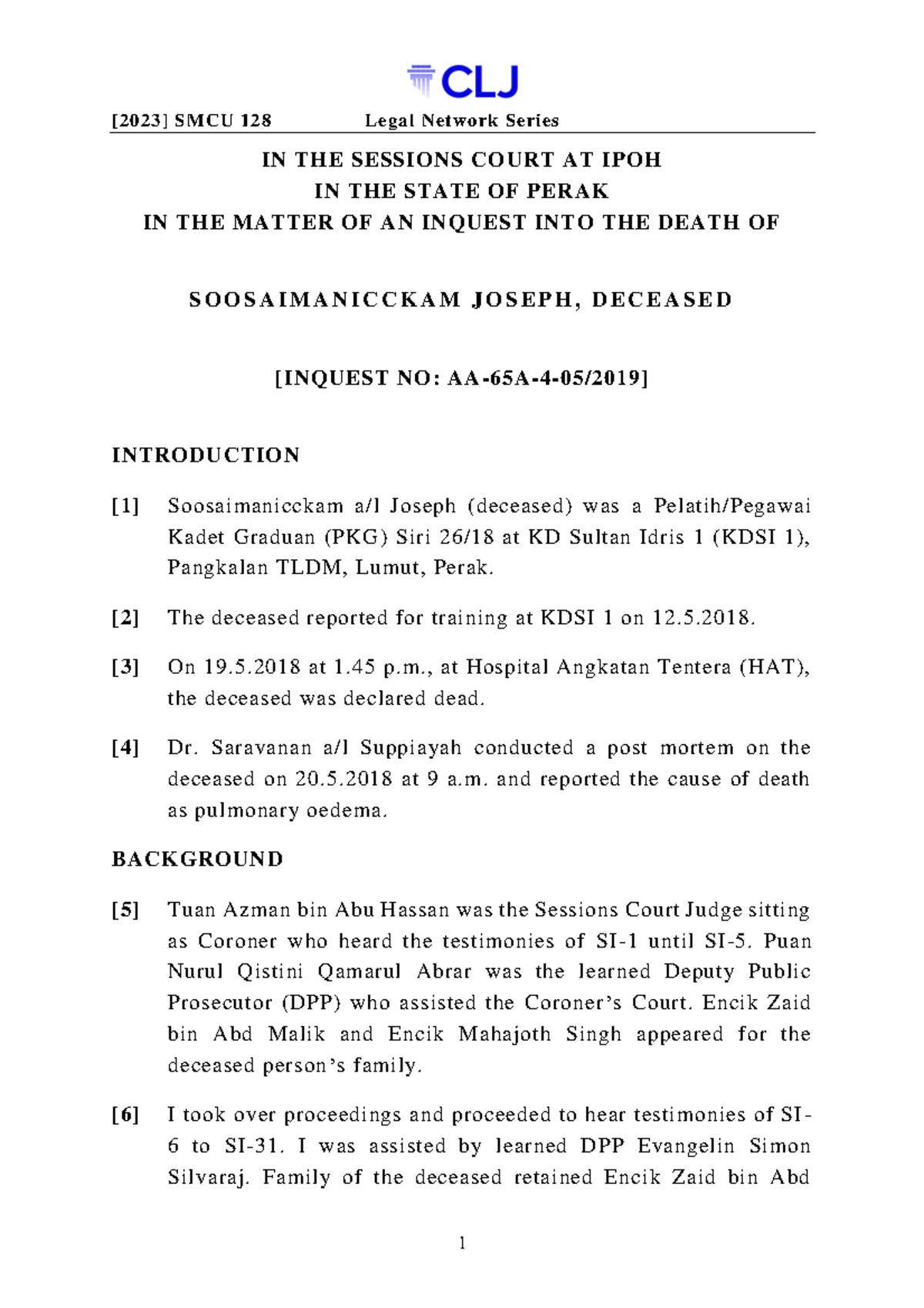 SMCU 128 Inquest Report: Death of Soosaimanicckam Joseph at KDSI 1 ...